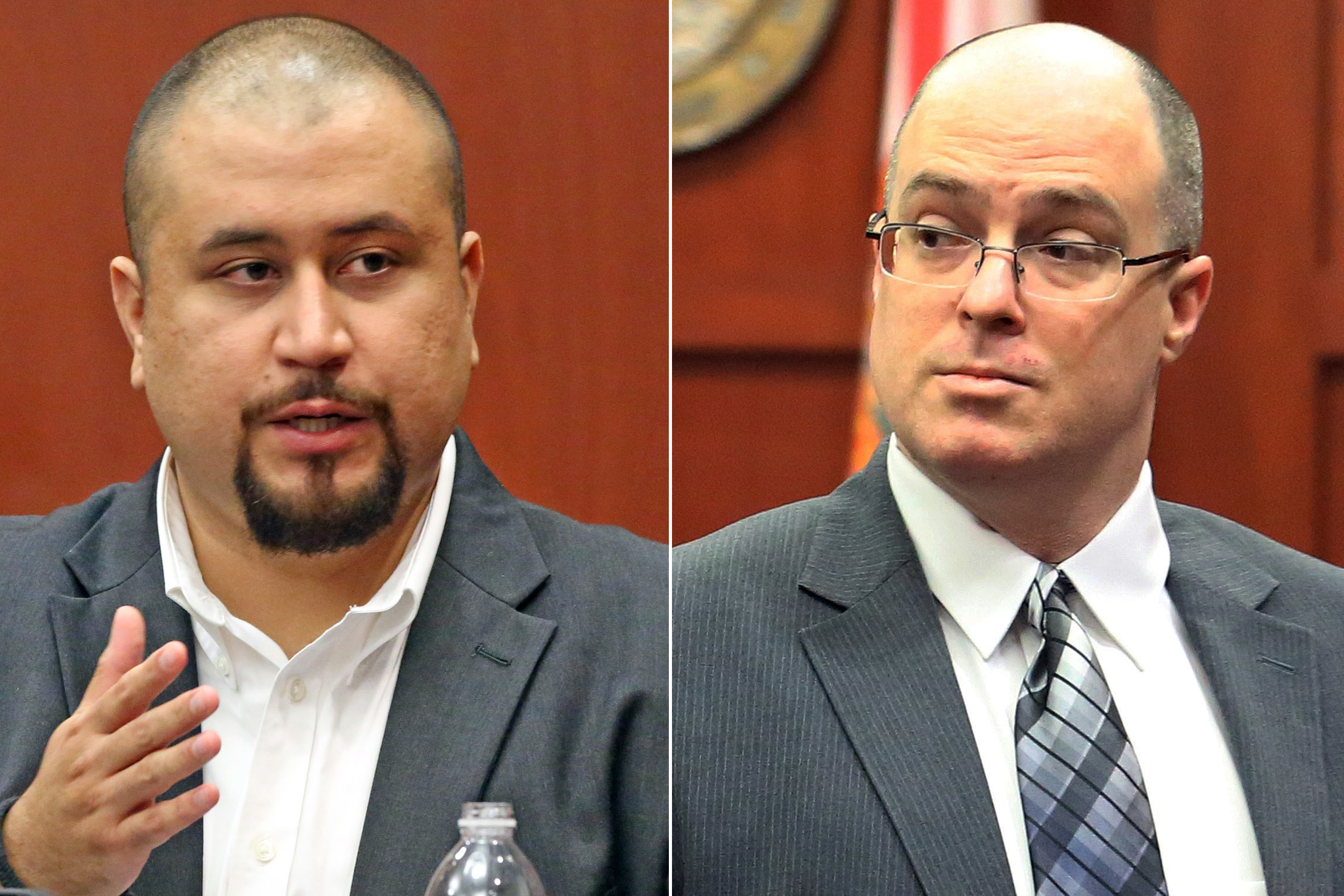 George Zimmerman (l) and Matthew Apperson (r) during a trial at Seminole County courtroom in Sanford, Fla., on Sept. 16, 2016. Apperson is accused of trying to kill George Zimmerman by shooting into his truck during a road rage dispute on Lake Mary Boulevard last year.