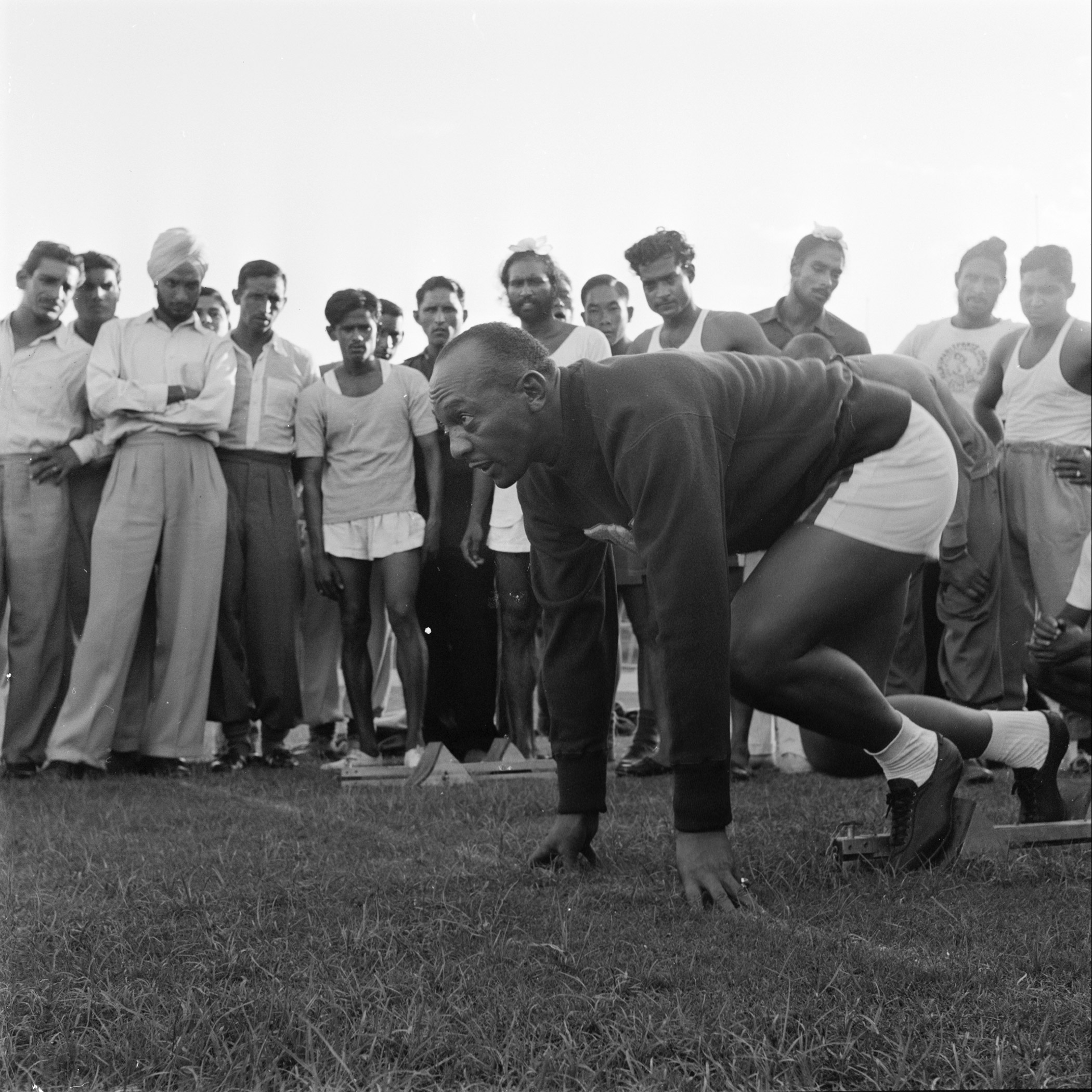 Track star Jesse Owens in India, 1955