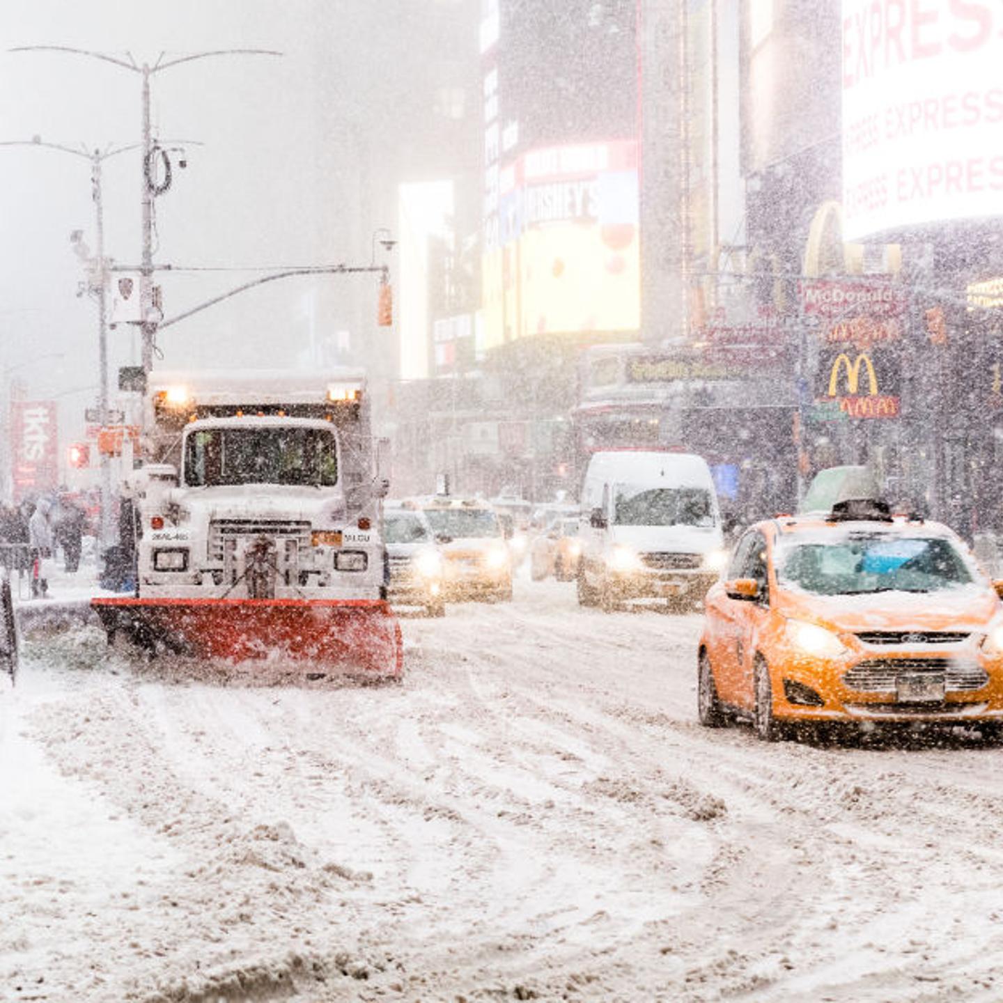 View of Times Square during heavy snow storm