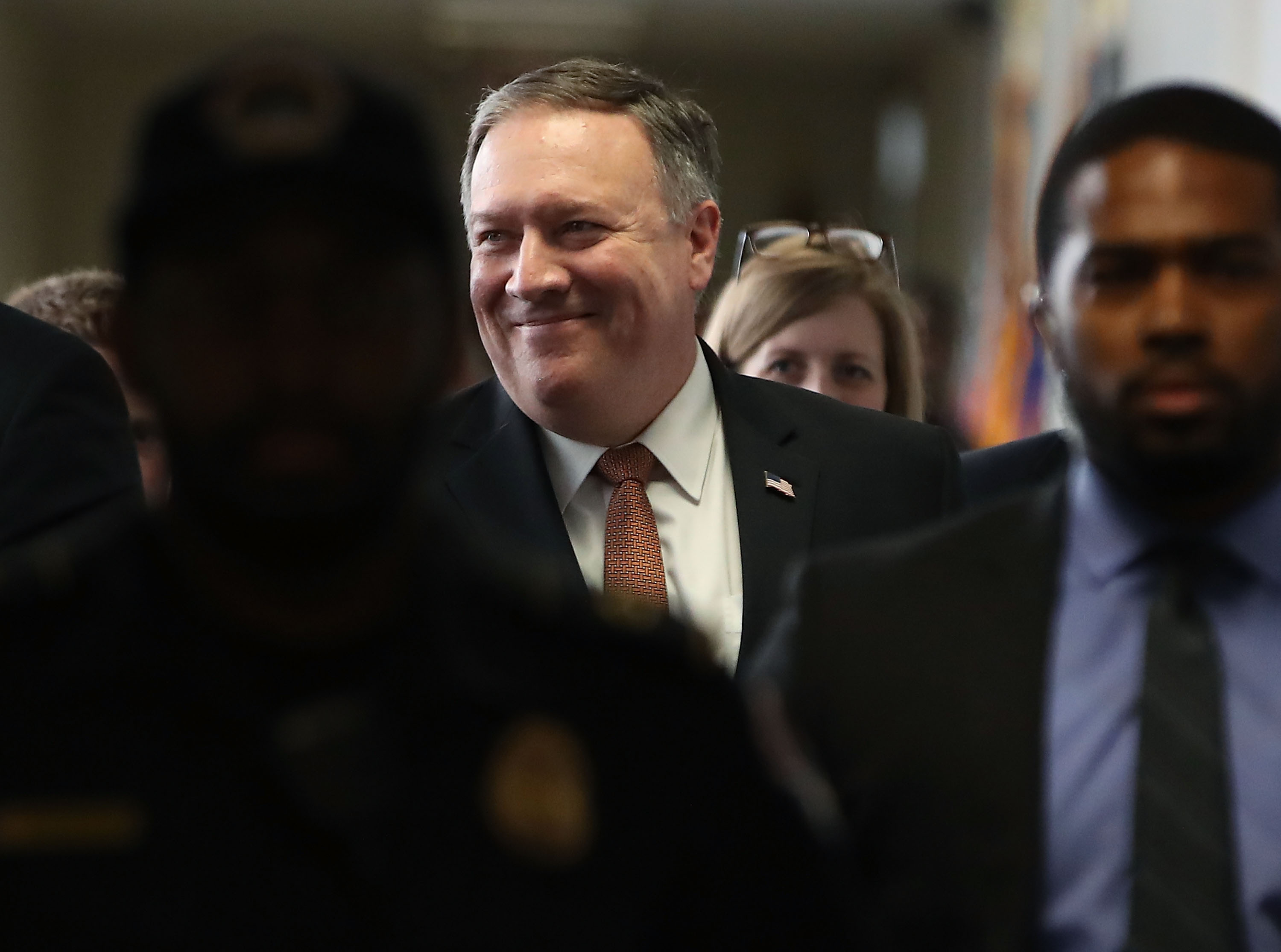 President Trump's Nominee To Become Secretary Of State Mike Pompeo Meets With Sen. Mark Warner On Capitol Hill