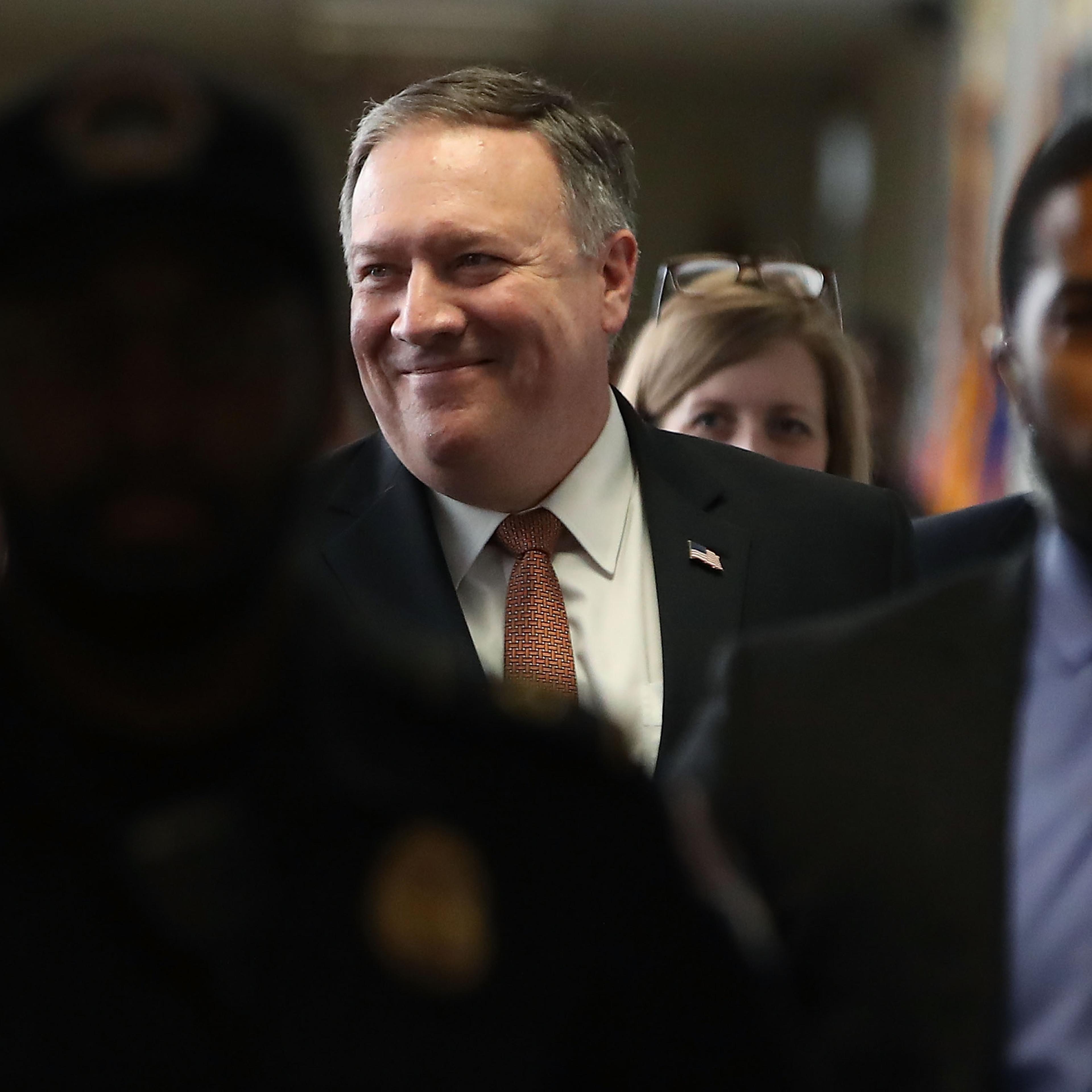 President Trump's Nominee To Become Secretary Of State Mike Pompeo Meets With Sen. Mark Warner On Capitol Hill