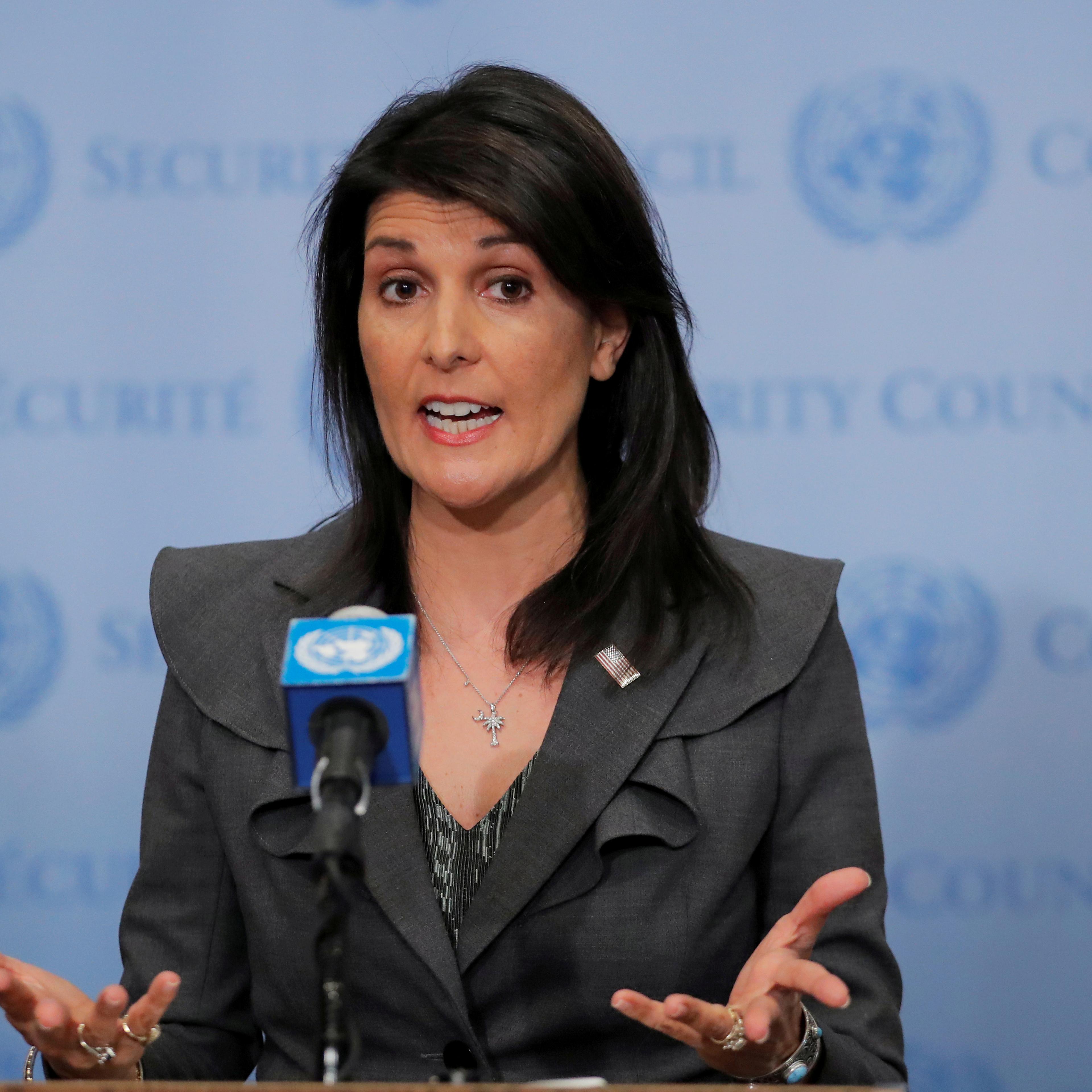 FILE PHOTO: U.S. Ambassador to the United Nations Nikki Haley speaks at UN headquarters in New York