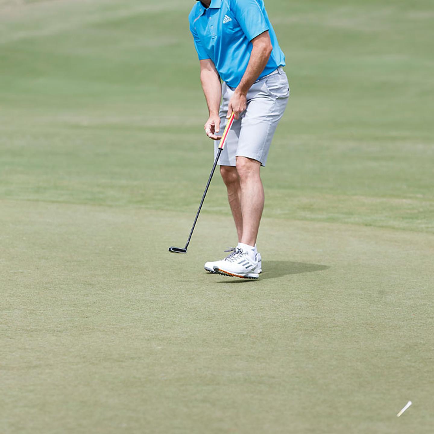PGA Tour golfer Sergio Garcia putts during TaylorMade's 15-inch-cup event at the Oconee Golf Club at Reynolds Plantation on Monday, April 14, 2014 in Greensboro, Ga.