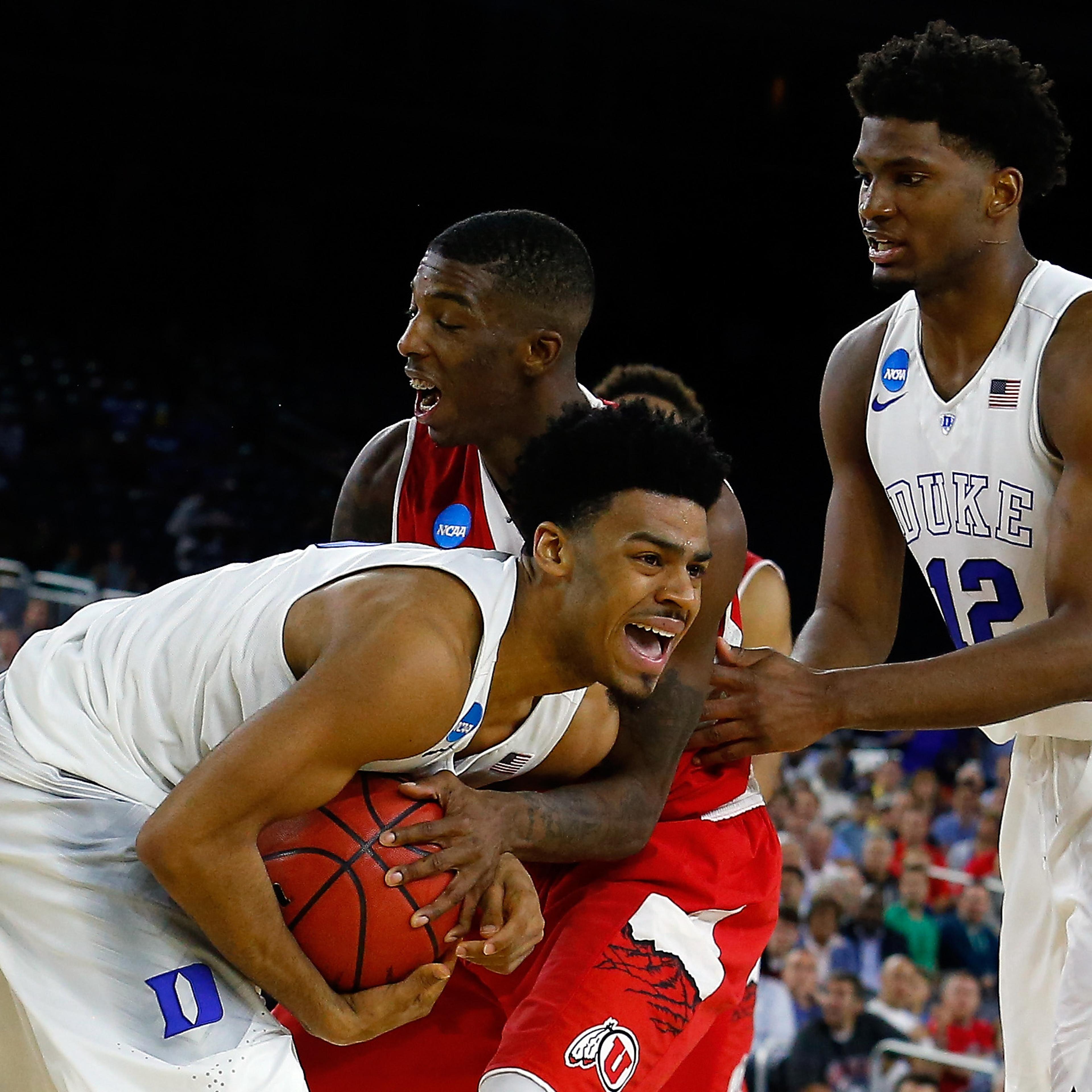 during a South Regional Semifinal game of the 2015 NCAA Men's Basketball Tournament at NRG Stadium on March 27, 2015 in Houston, Texas.