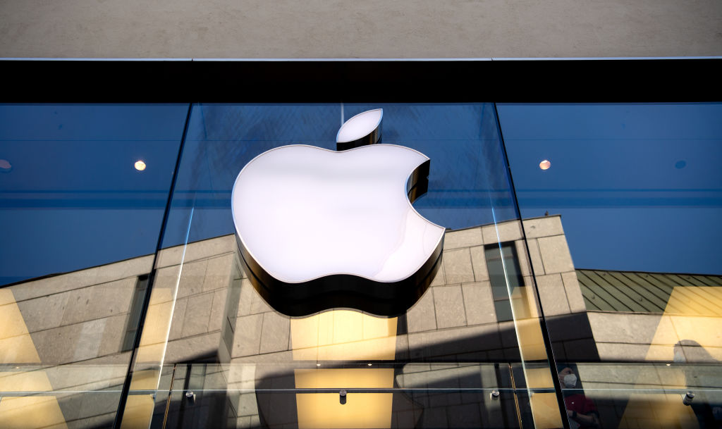 The Apple logo seen at an Apple Store in downtown Munich, Germany, on Jan. 26, 2022.
