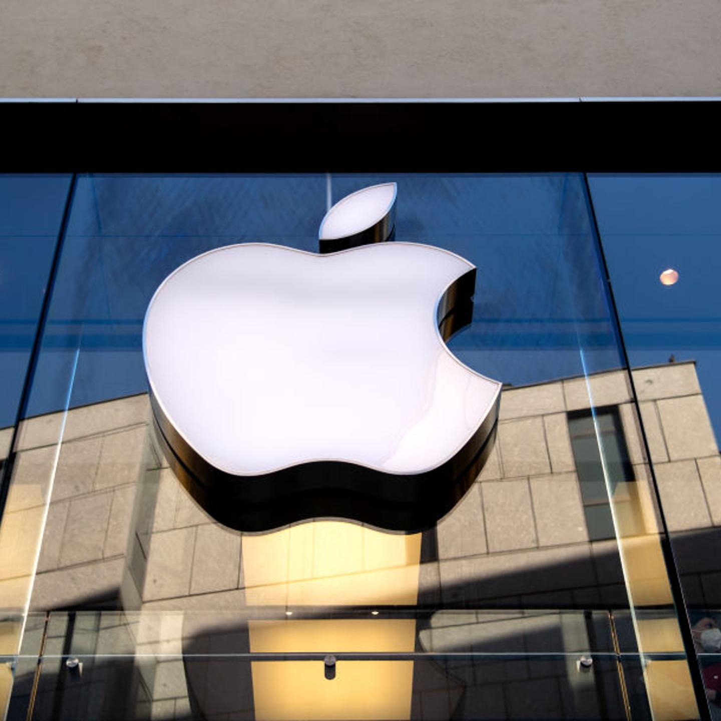 The Apple logo seen at an Apple Store in downtown Munich, Germany, on Jan. 26, 2022.