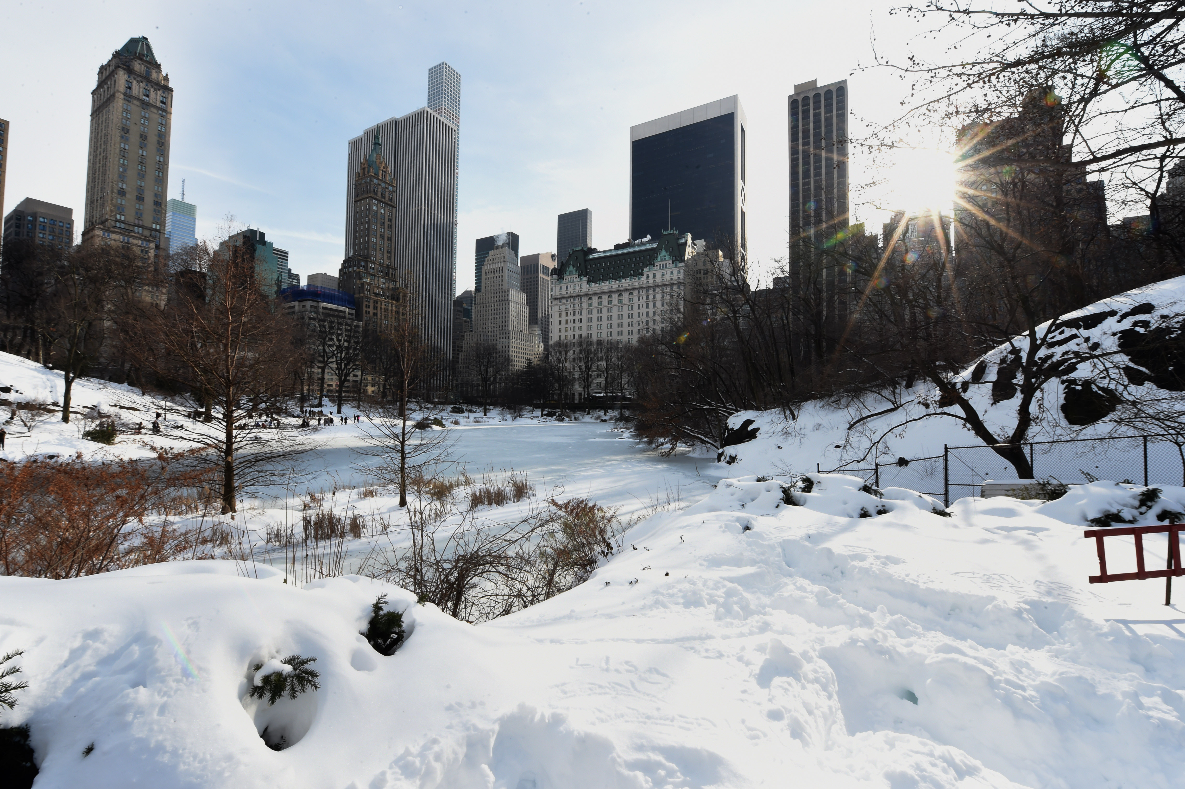 The Pond at Central Park as seen from the Gapstow Bridge January 25, 2016 as New Yorkers were hit with a record-setting snowfall.