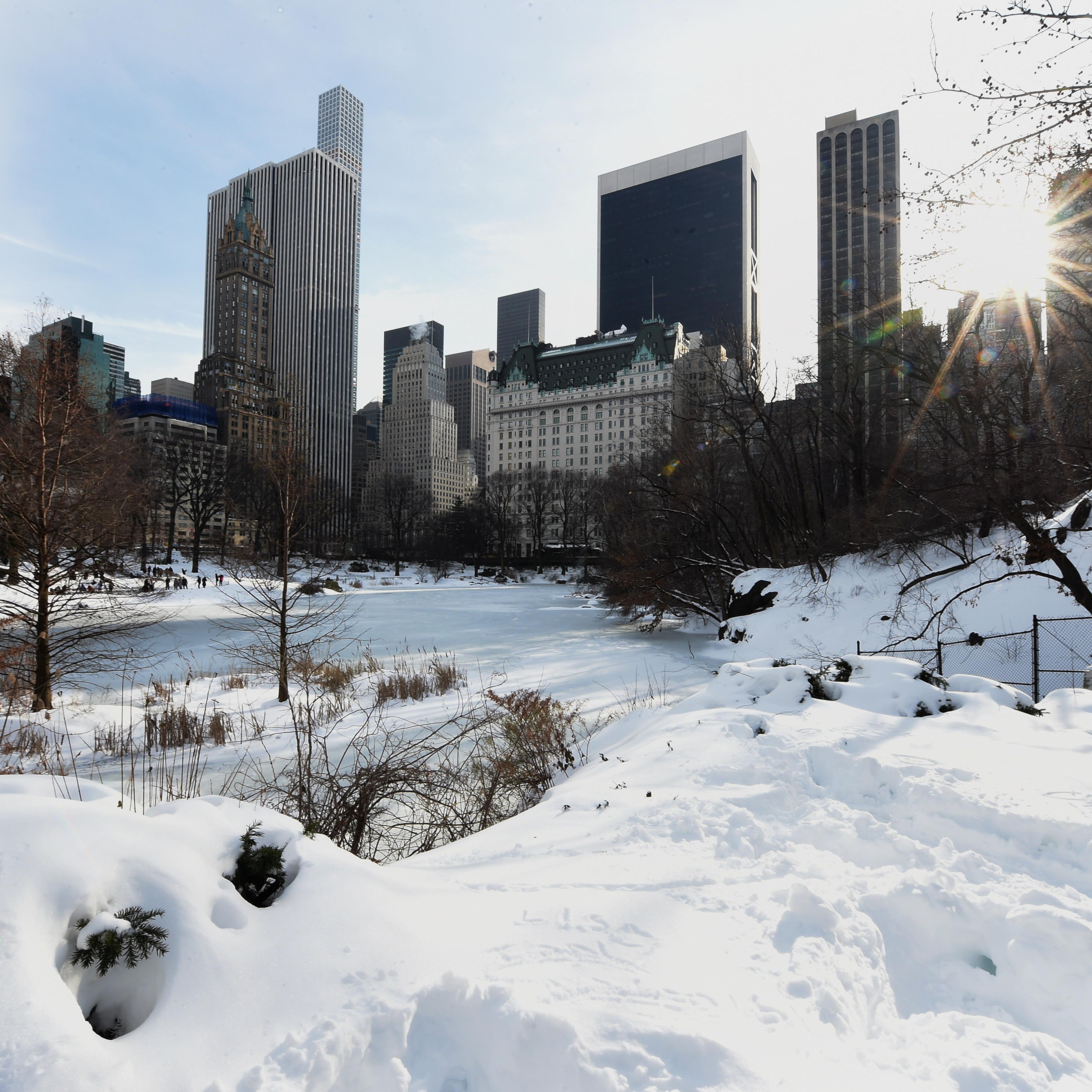 The Pond at Central Park as seen from the Gapstow Bridge January 25, 2016 as New Yorkers were hit with a record-setting snowfall.