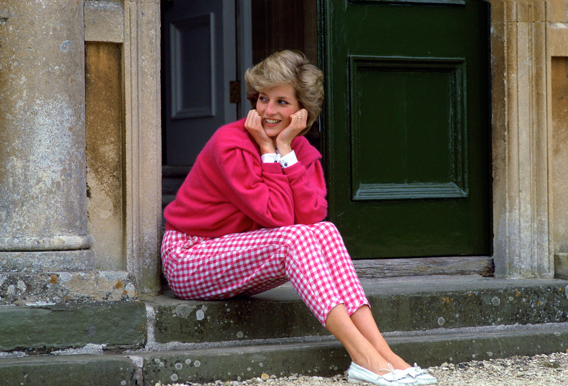 Diana, Princess Of Wales, on the steps outside her country home, Highgrove, on July 18, 1986.