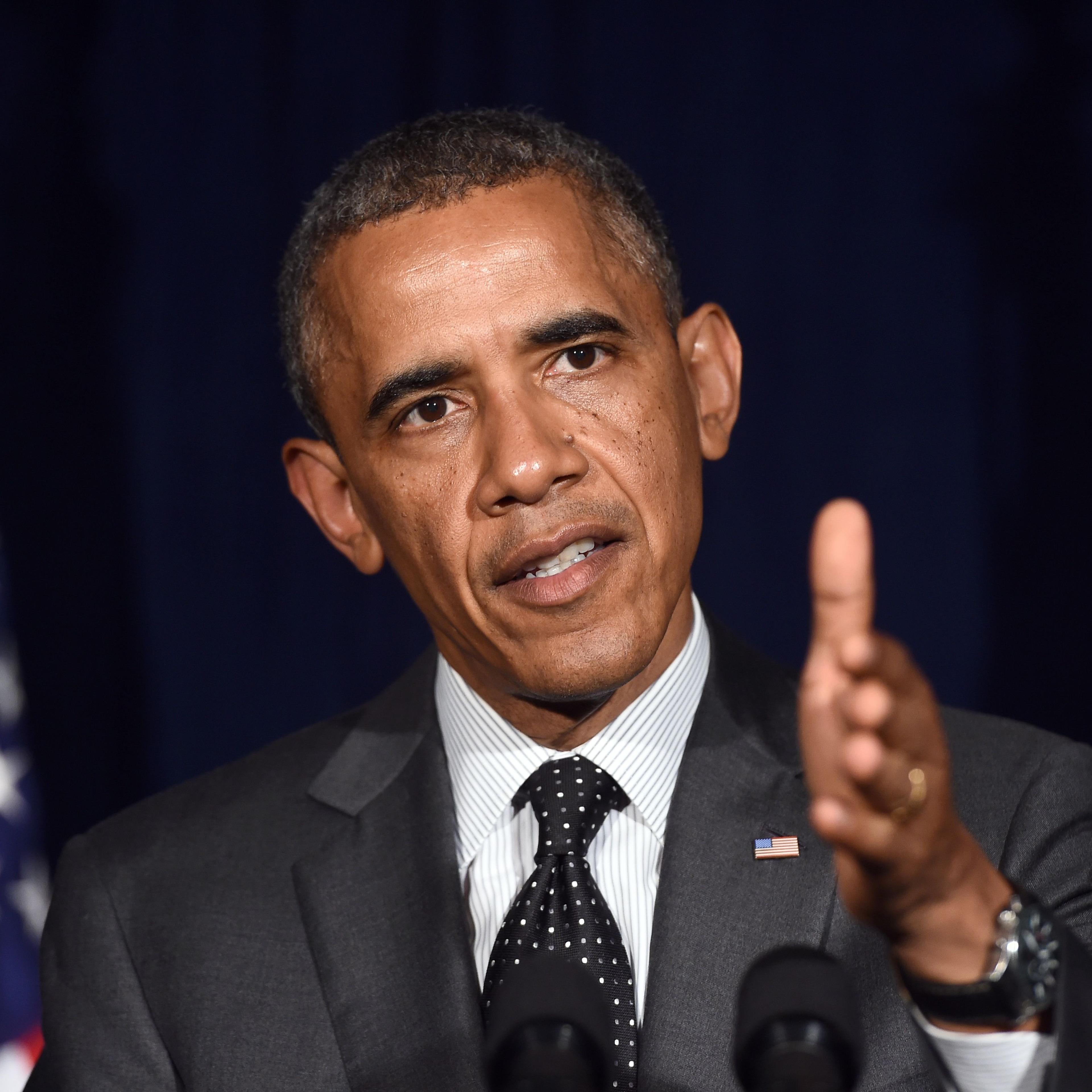 US President Barack Obama delivers a statement on the urgent humanitarian situation following his meeting with local elected officials and faith leaders on July 8, 2014 in Dallas, Texas.