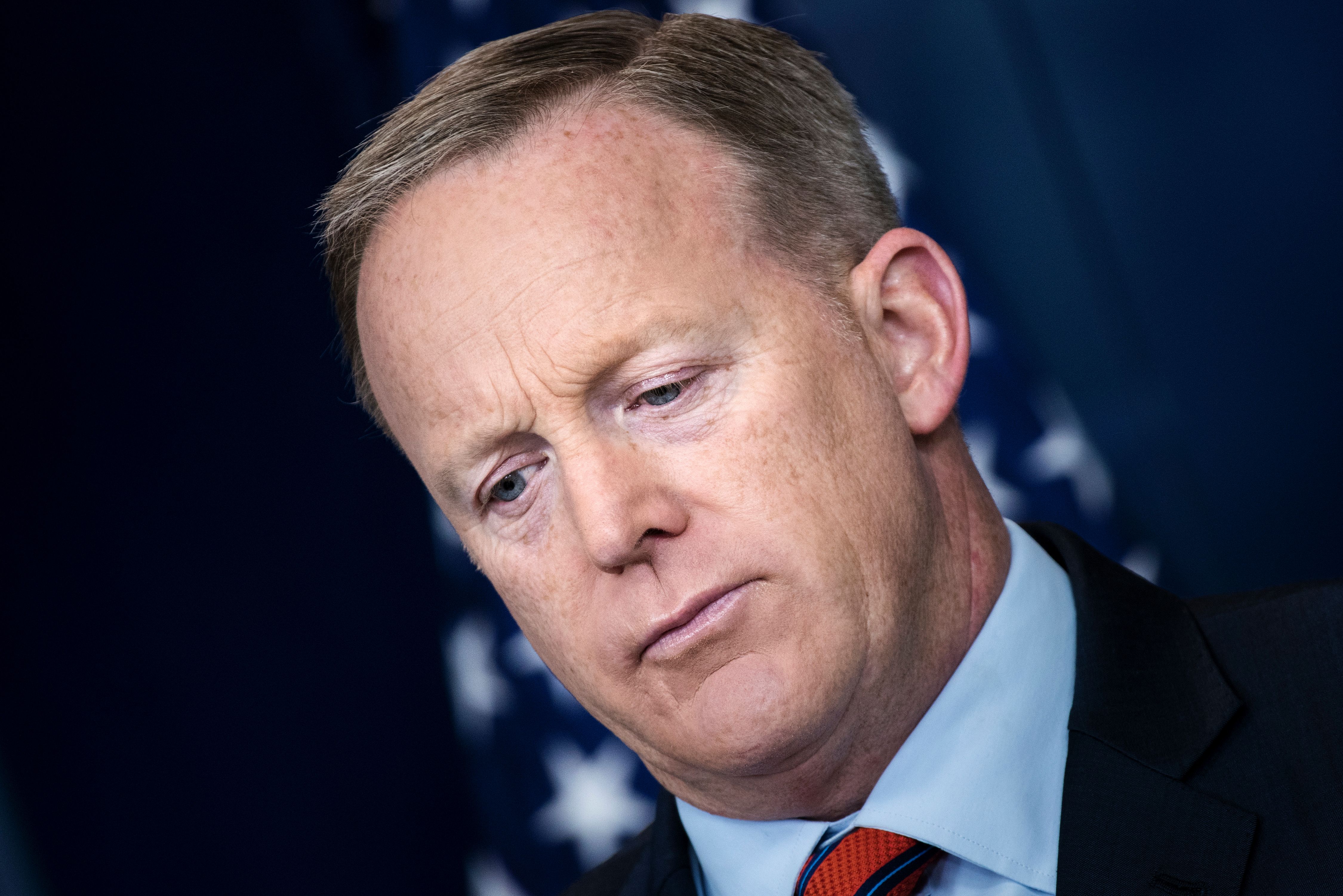 White House Press Secretary Sean Spicer listens to a question during a briefing at the White House April 11, 2017 in Washington.