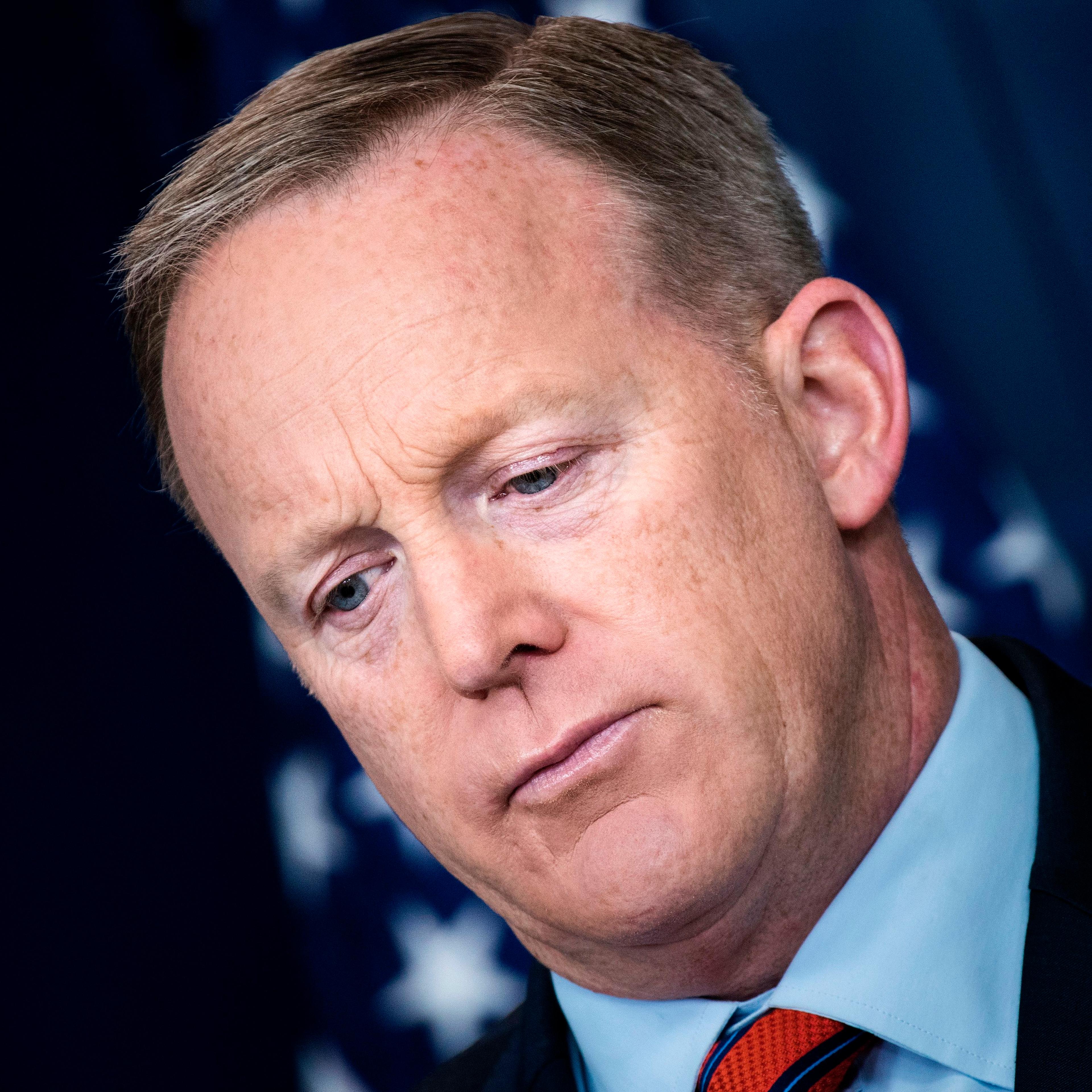 White House Press Secretary Sean Spicer listens to a question during a briefing at the White House April 11, 2017 in Washington.