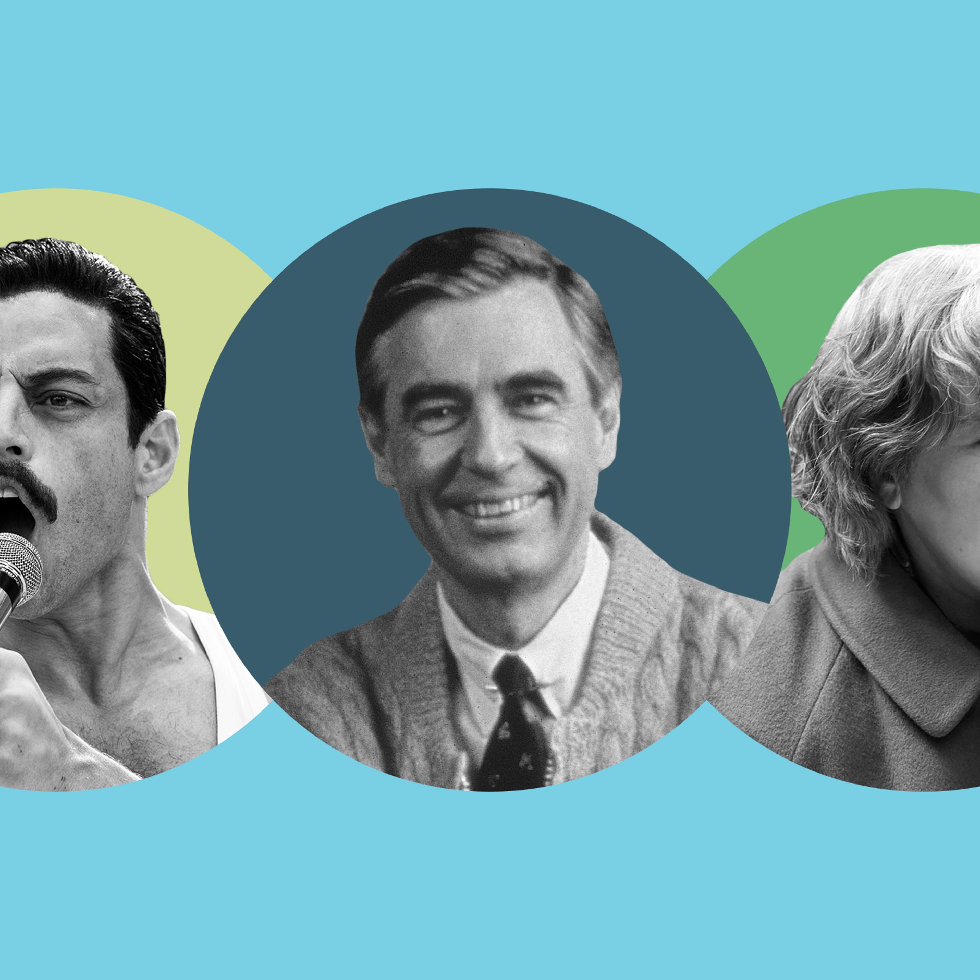 Rami Malek in 'Bohemian Rhapsody'; Mr. Rogers from 'Won't You Be My Neighbor?'; Melissa McCarthy in 'Can You Ever Forgive Me?'