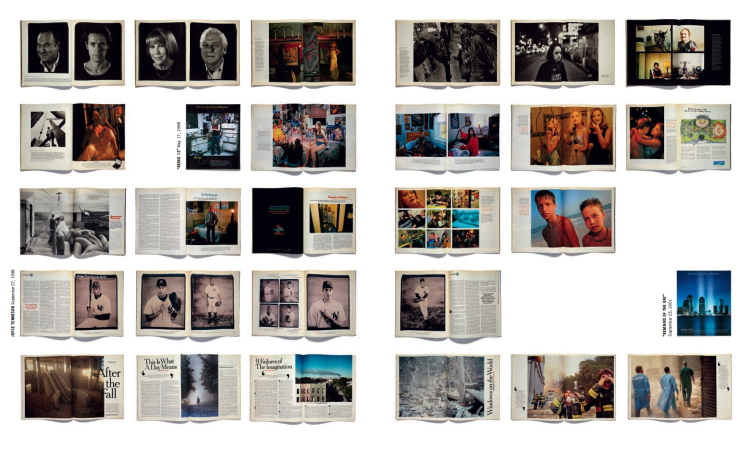 A spread showing original layouts as published in the forthcoming book <i>The New York Times Magazine Photographs</i>, a retrospective of the last three decades, edited by Kathy Ryan and published by Aperture. 