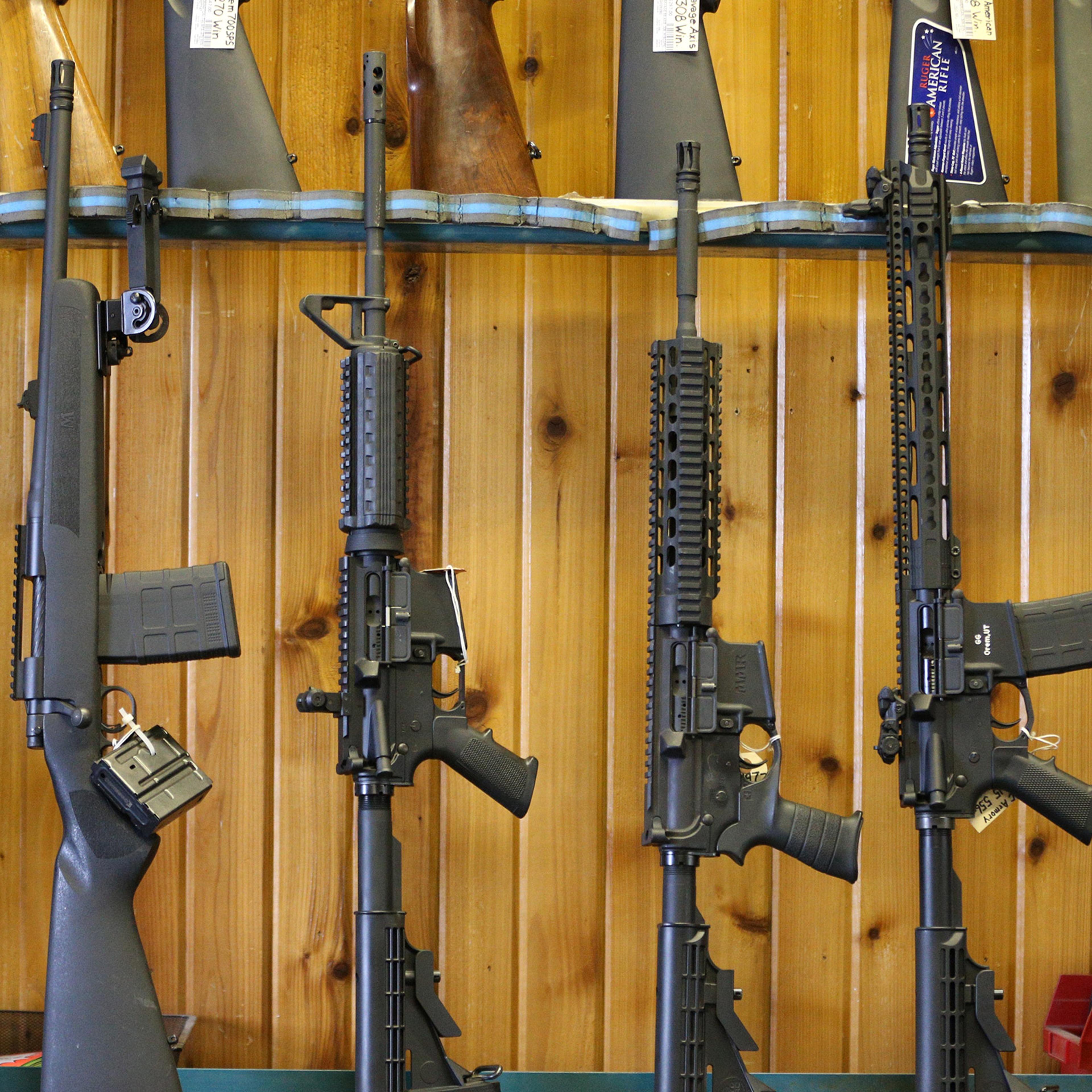 Semi-automatic AR-15's are for sale at Good Guys Guns & Range on Feb. 15, 2018, in Orem, Utah.