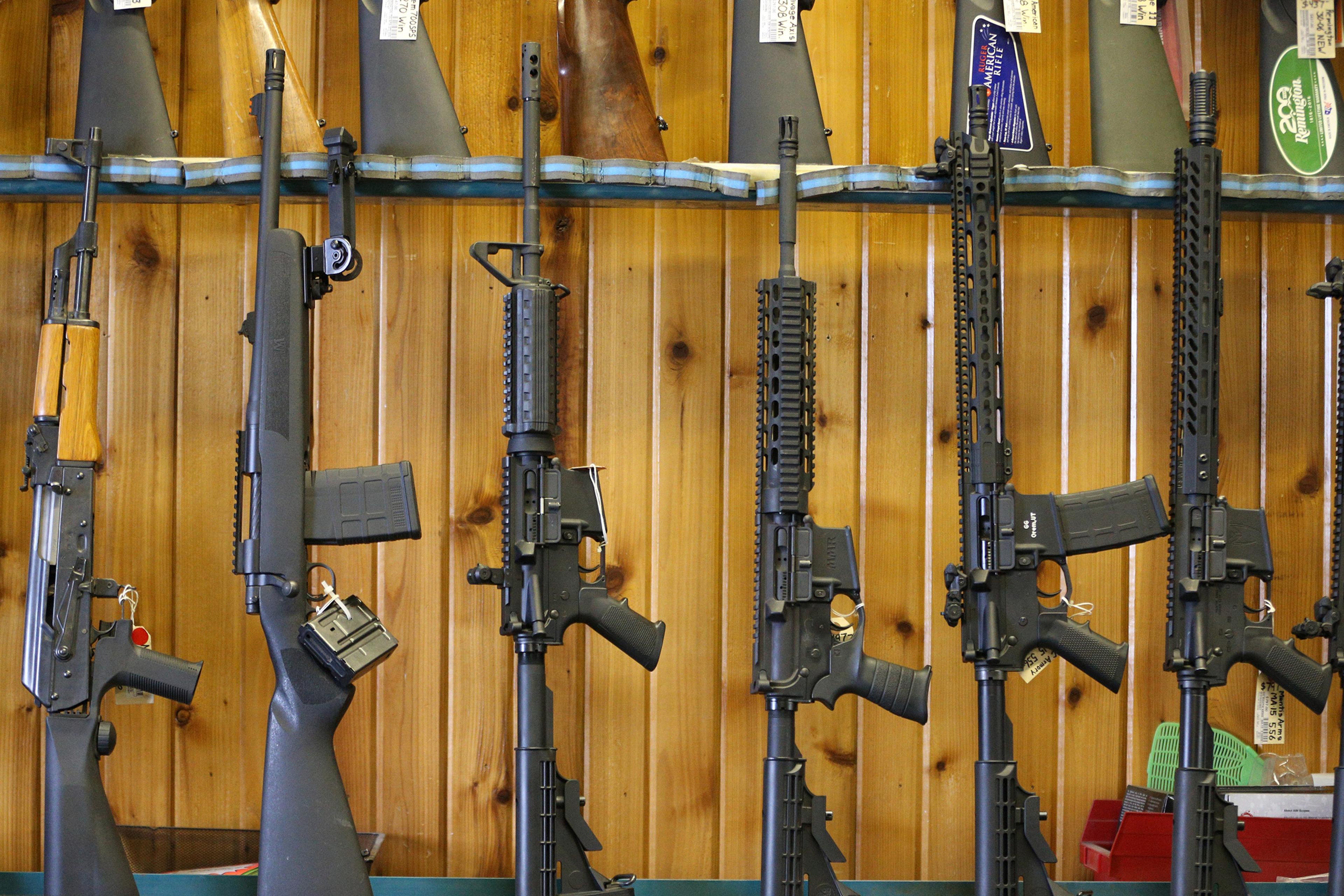 Semi-automatic AR-15's are for sale at Good Guys Guns & Range on Feb. 15, 2018, in Orem, Utah.