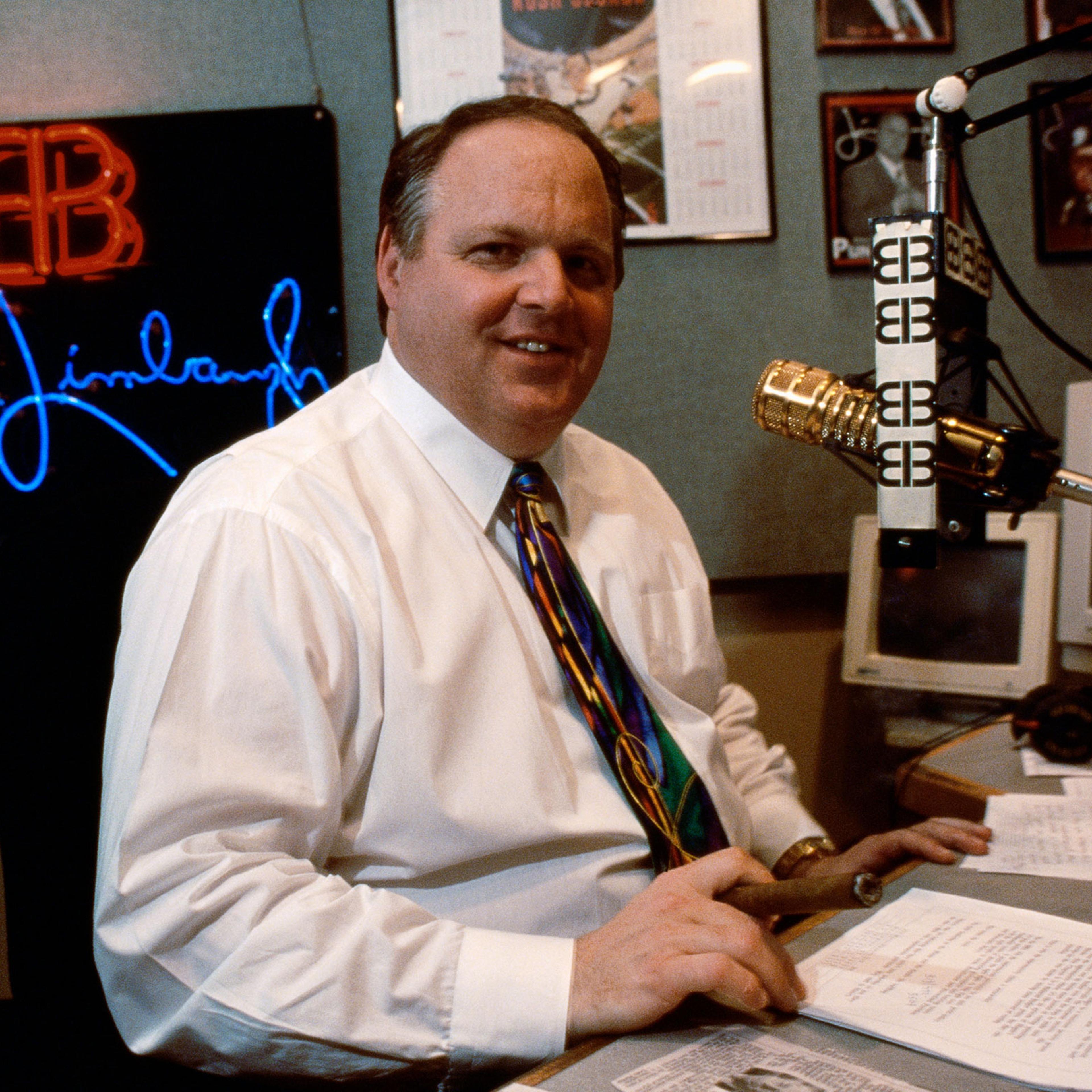 Rush Limbaugh in his studio during his radio show, 1995.