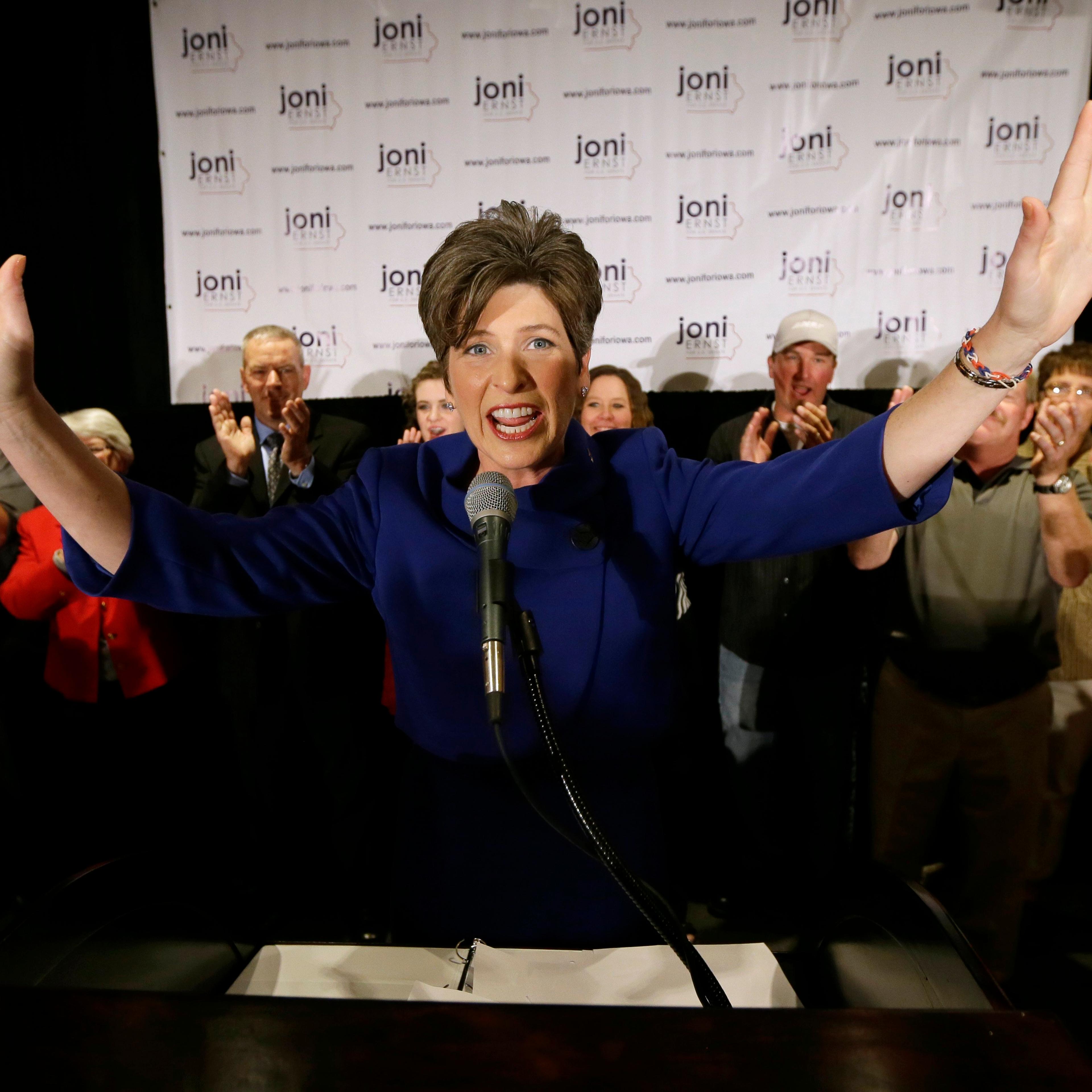 U.S. Sen.-elect Joni Ernst speaks to supporters during an election night rally on Nov. 4, 2014, in West Des Moines, Iowa. Ernst defeated U.S. Rep. Bruce Braley, D-Iowa, in the race to replace retiring U.S. Sen. Tom Harkin.