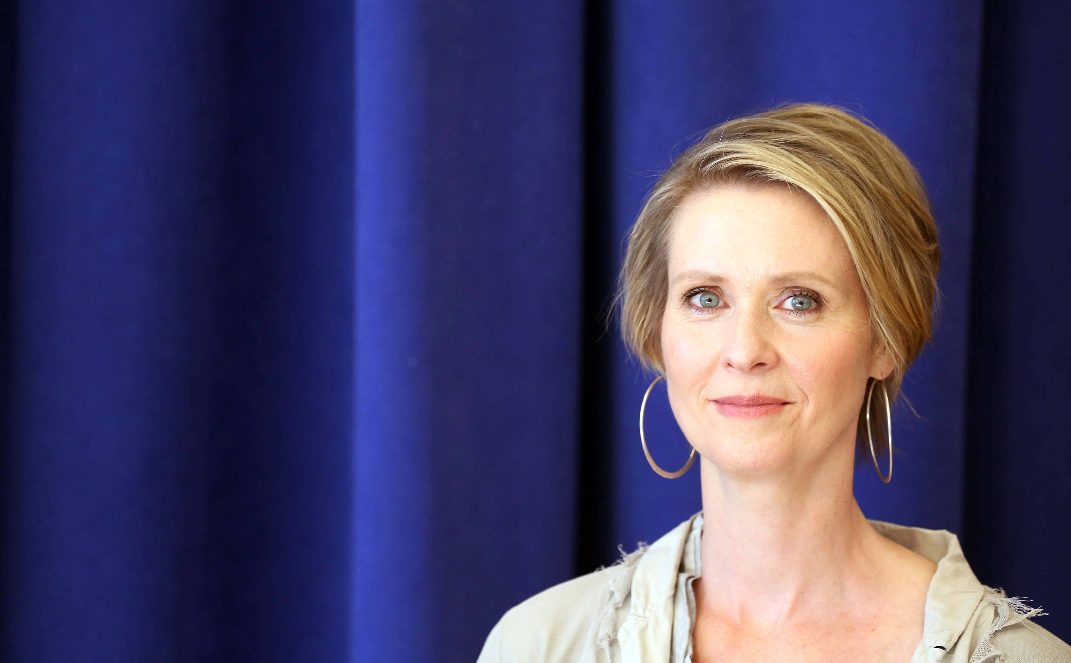 Director Cynthia Nixon attends the photo call for the cast of the of New Group World Premiere production of the Mark Gerrard play 'Steve' at the New 42nd Street Studios in New York City on Oct. 14, 2015.