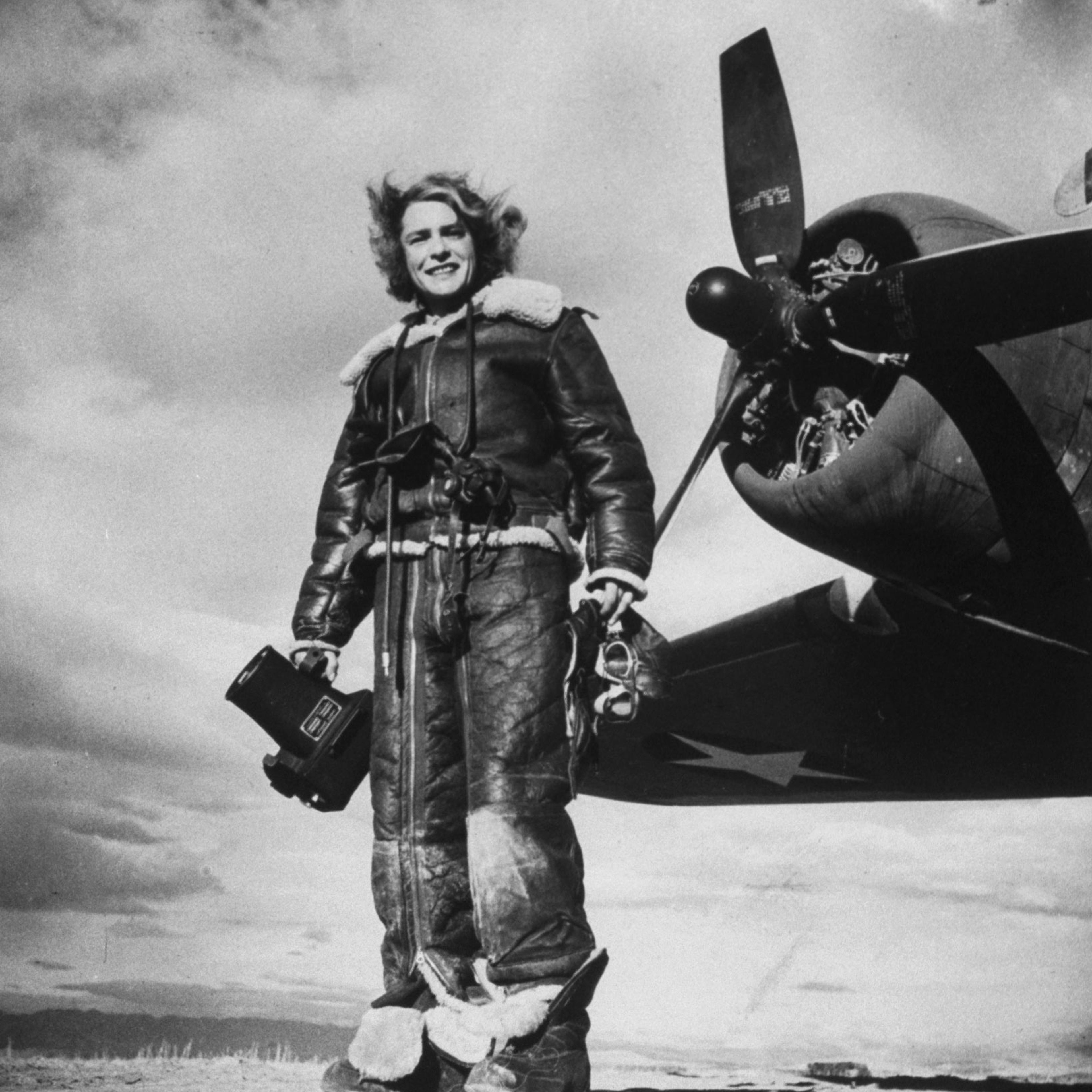 Margaret Bourke-White's favorite self-portrait, made with the U.S. 8th Air Force in 1943.