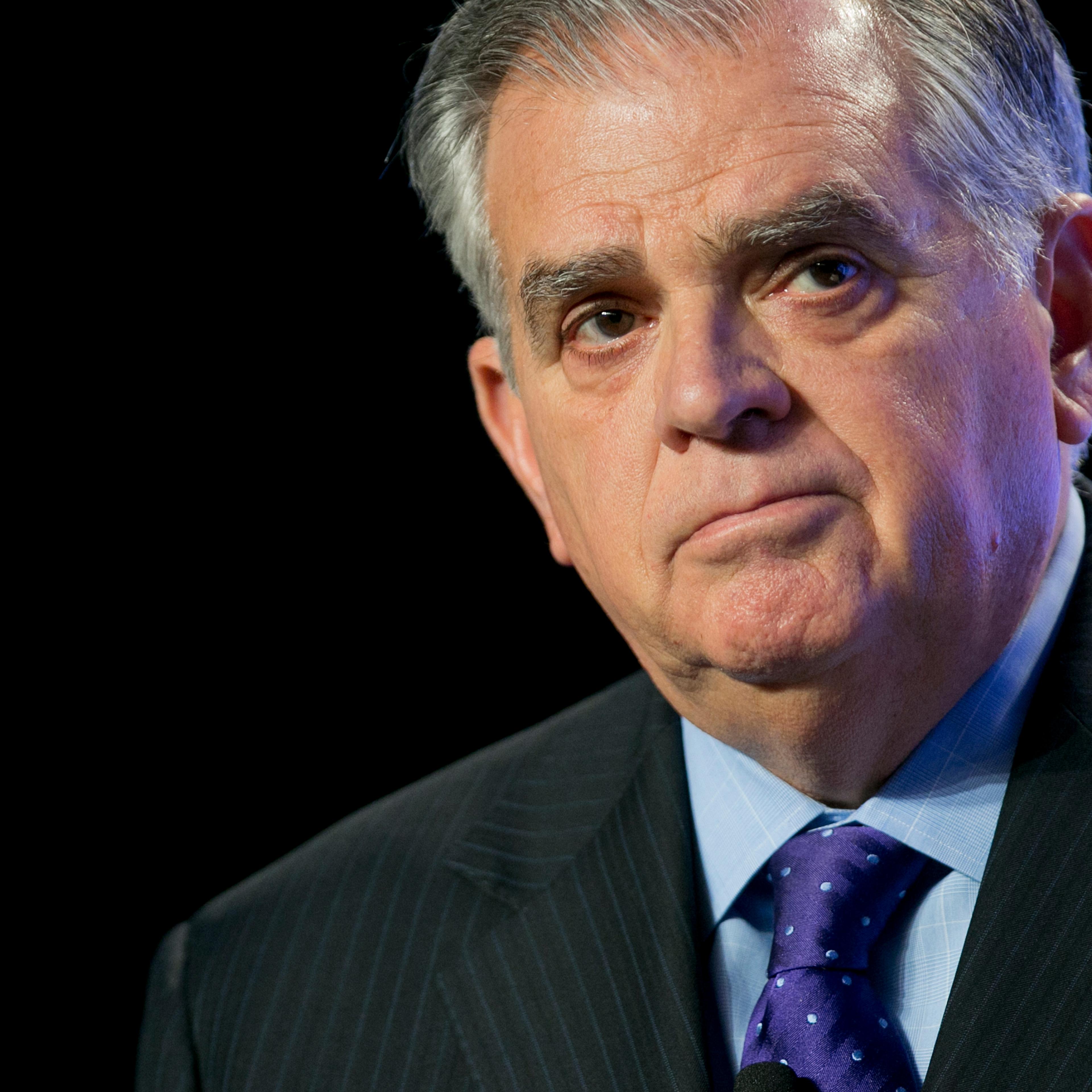 Ray LaHood pauses while speaking during the U.S. Export-Import Bank annual conference in Washington, D.C., U.S., on Friday, April 5, 2013.