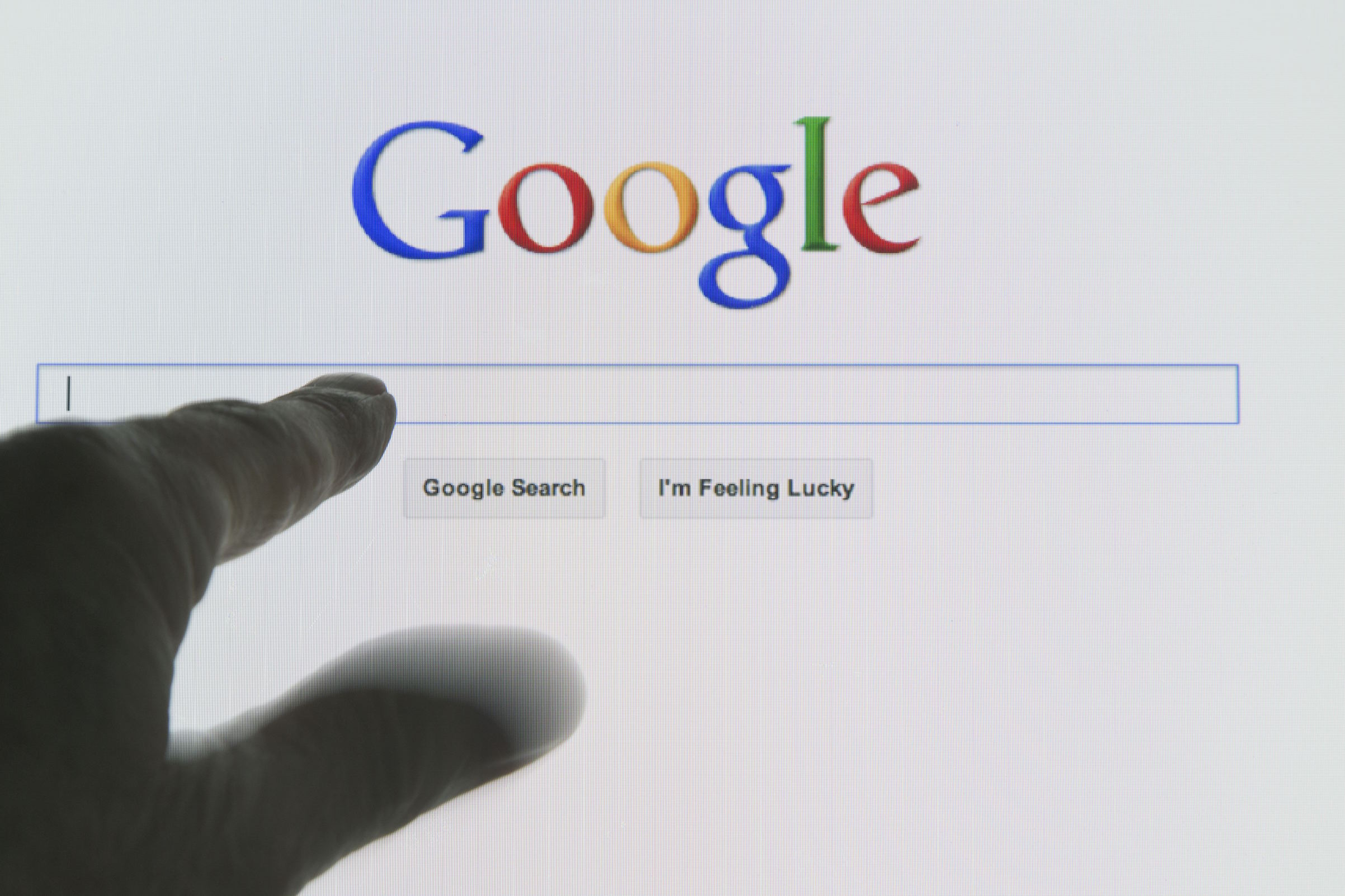 Google search engine opened on computer monitor