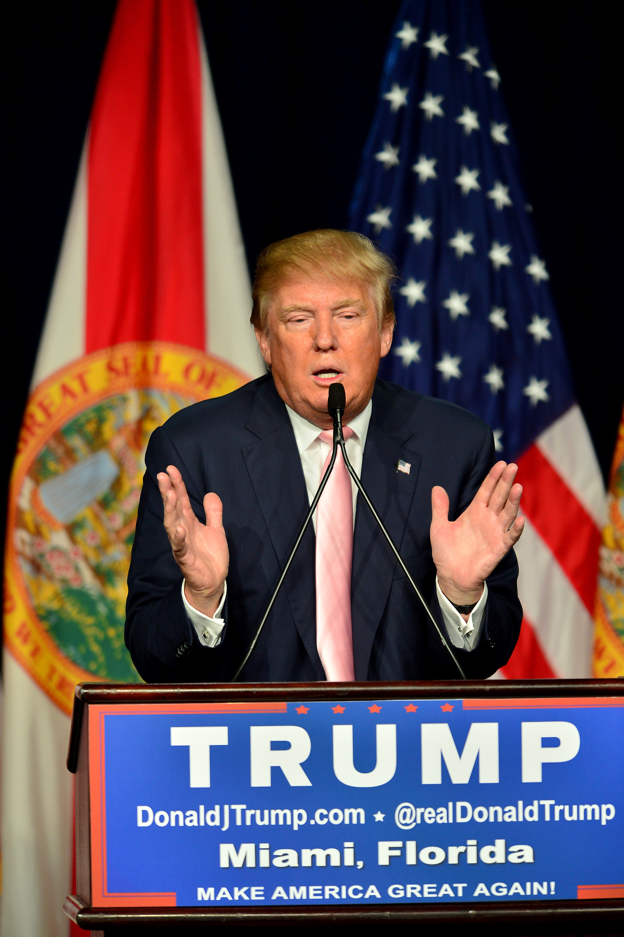 Republican presidential candidate Donald J. Trump attends a campaigns rally In Florida at the Trump National Doral on Oct. 23, 2015 in Doral, Florida.