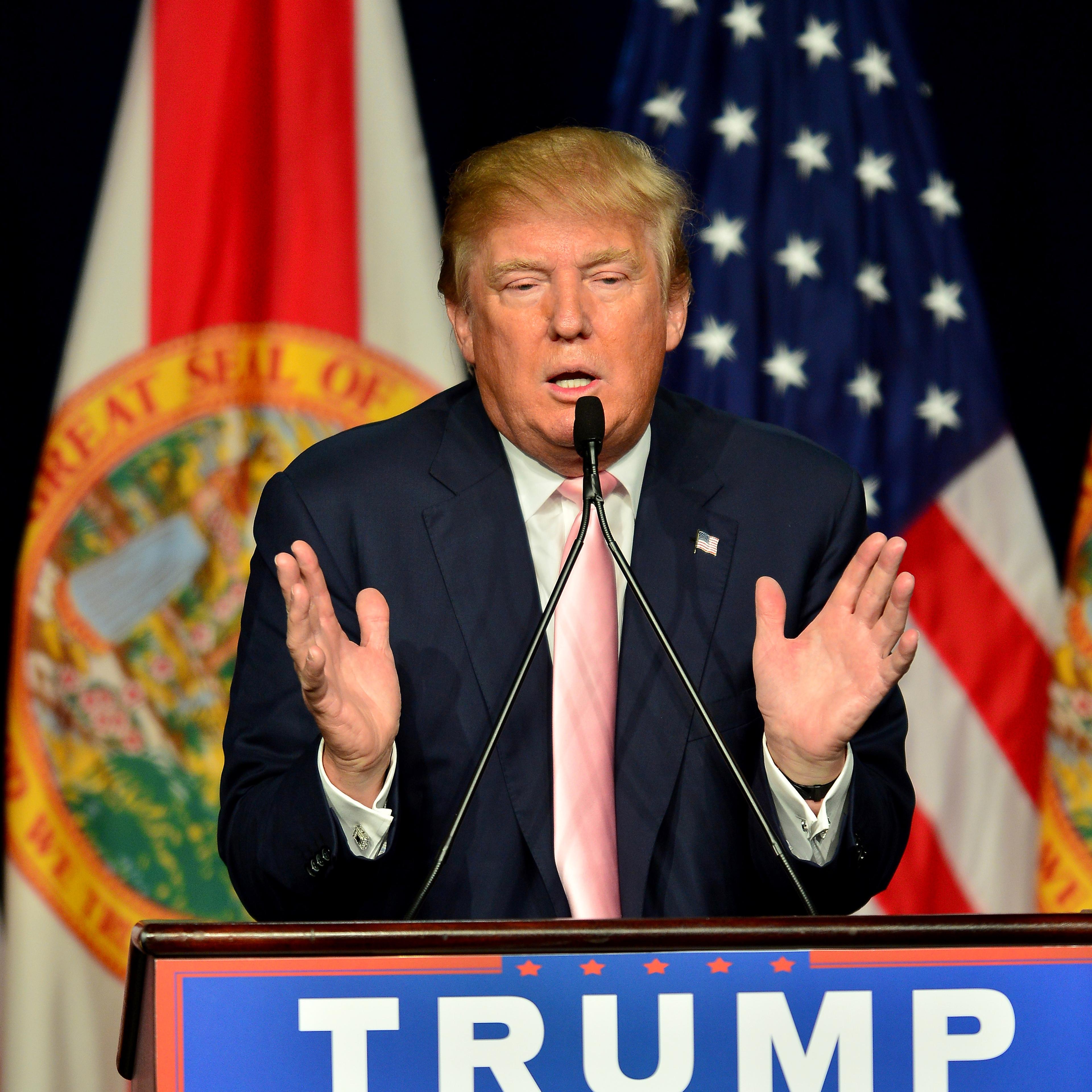 Republican presidential candidate Donald J. Trump attends a campaigns rally In Florida at the Trump National Doral on Oct. 23, 2015 in Doral, Florida.