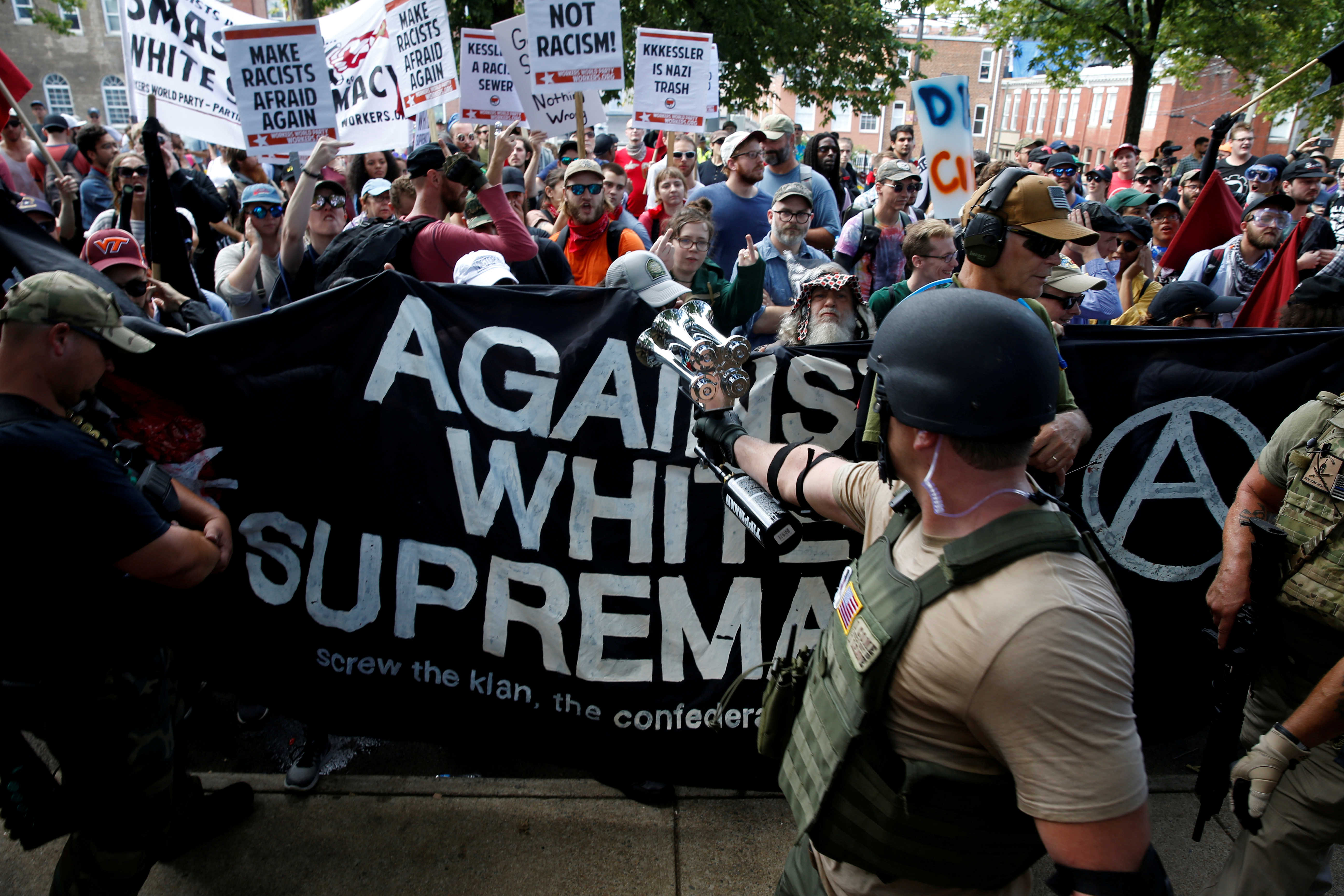 White nationalists are met by a group of counter-protesters in Charlottesville Virginia