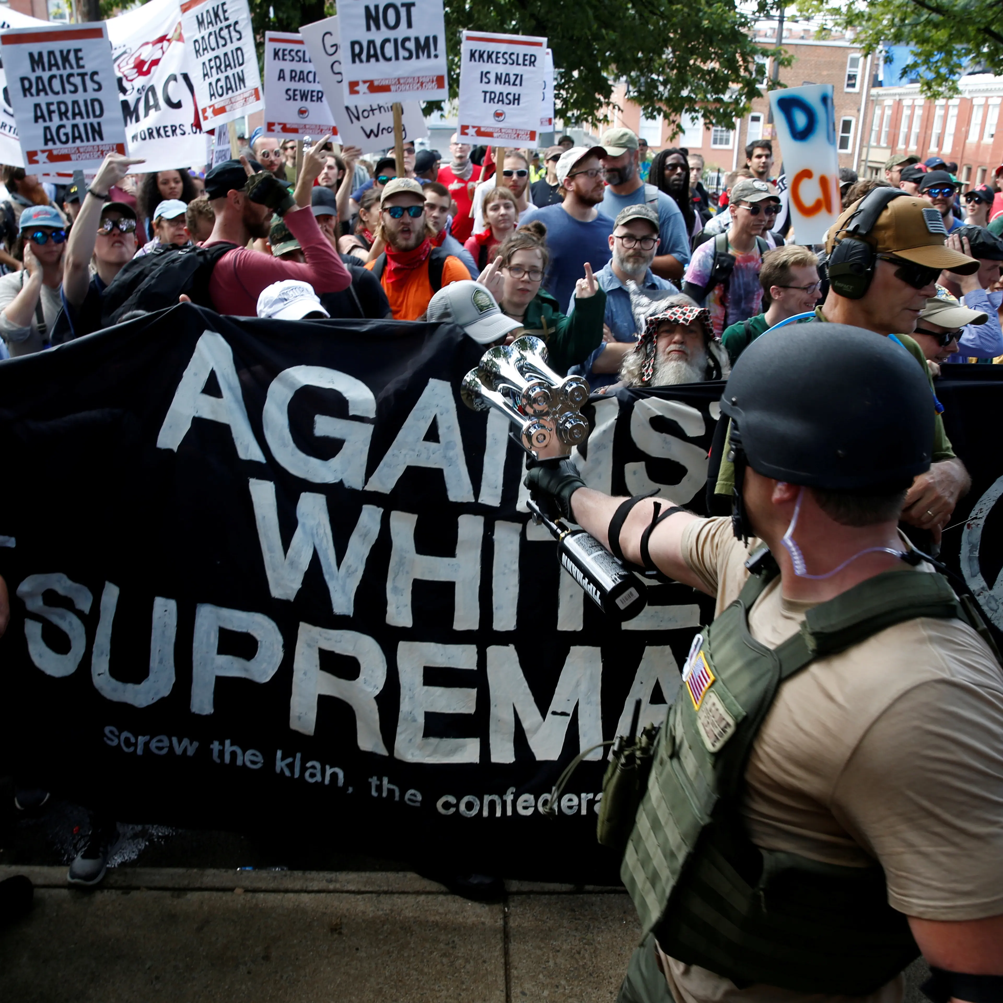 White nationalists are met by a group of counter-protesters in Charlottesville Virginia