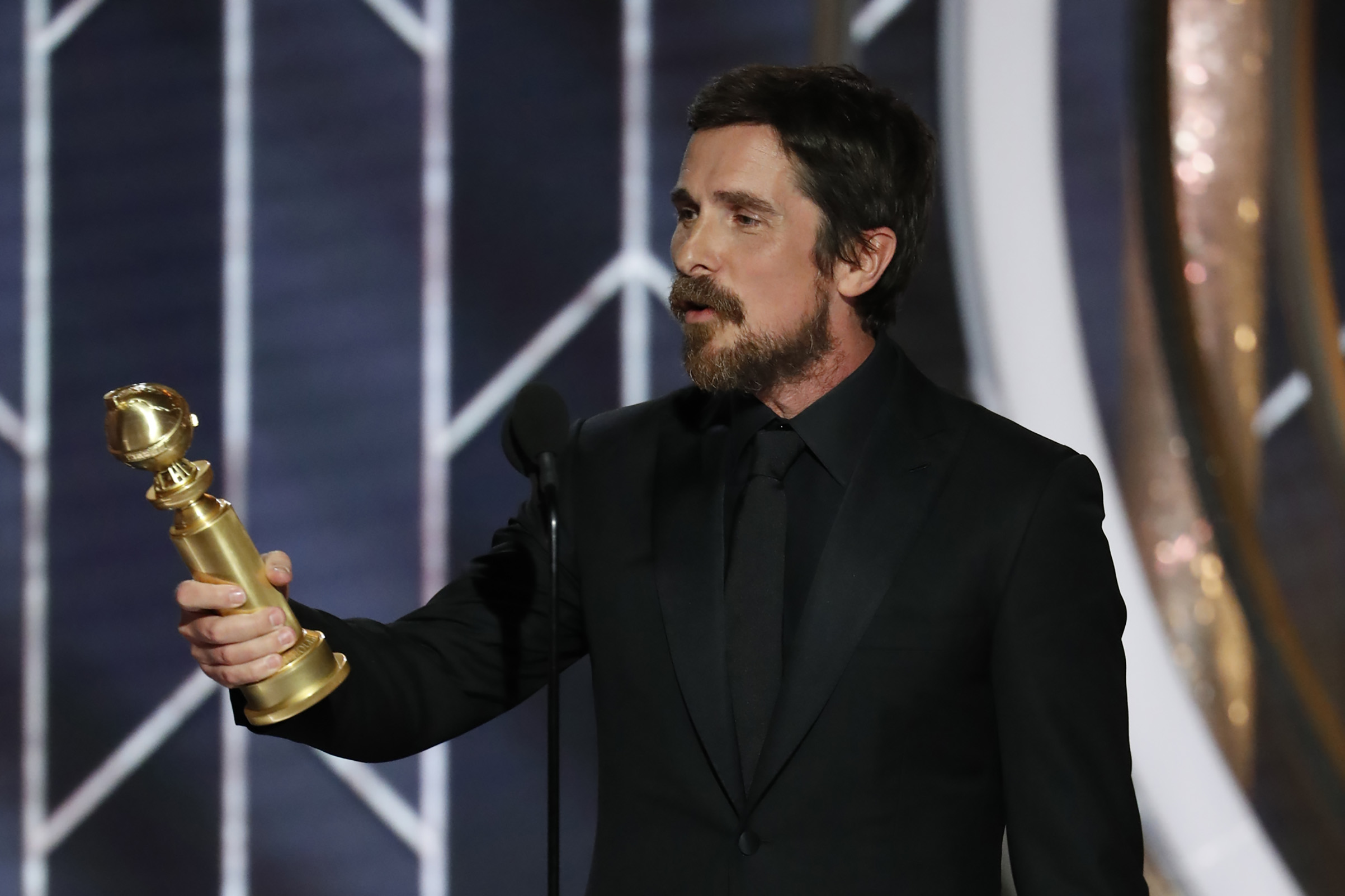 Christian Bale from “Vice” accepts the Best Actor in a Motion Picture – Musical or Comedy award onstage during the 76th Annual Golden Globe Awards.