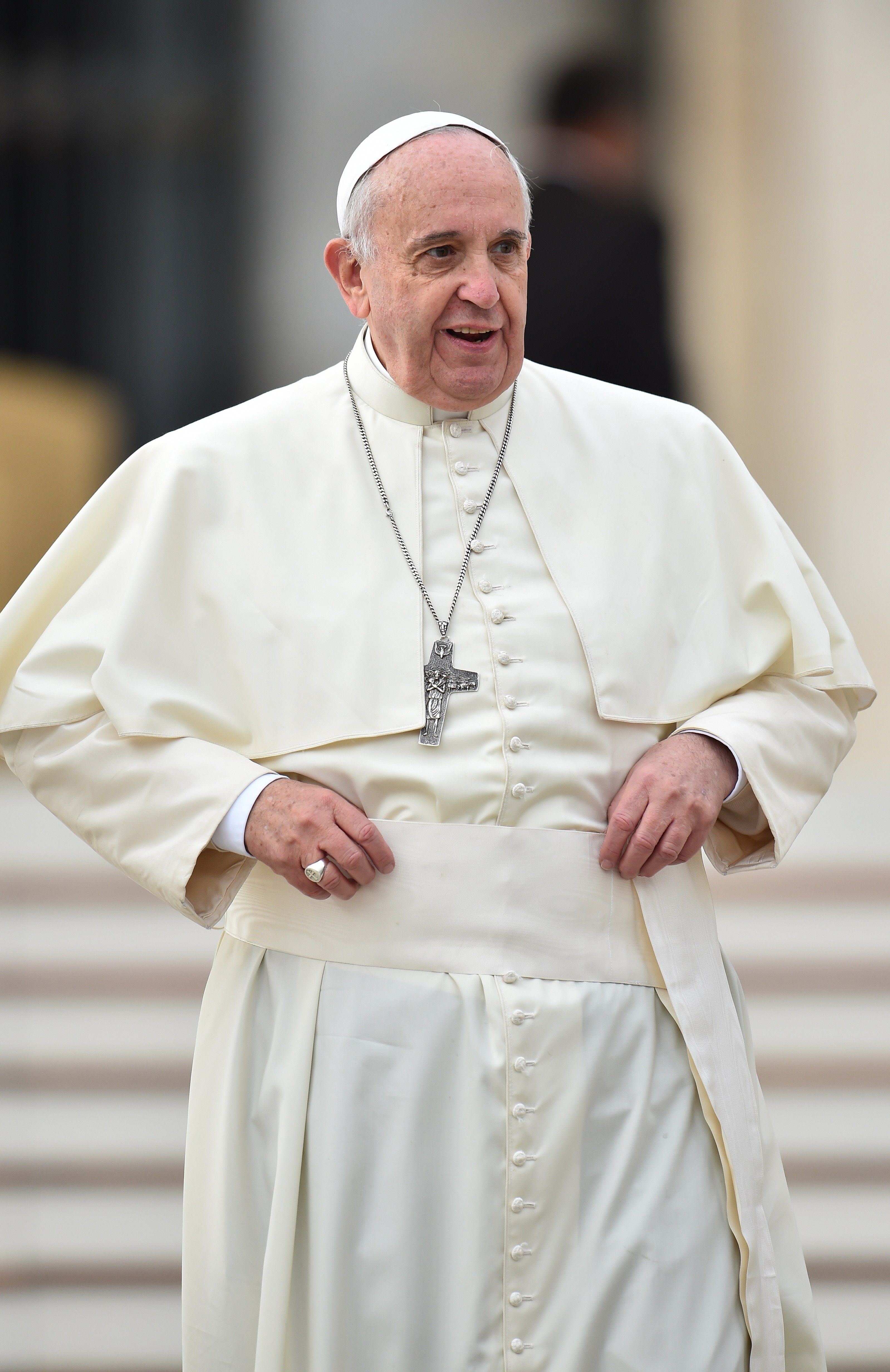 Pope Francis leaves at the end of his general audience at St Peter's square on Oct. 29, 2014 at the Vatican.