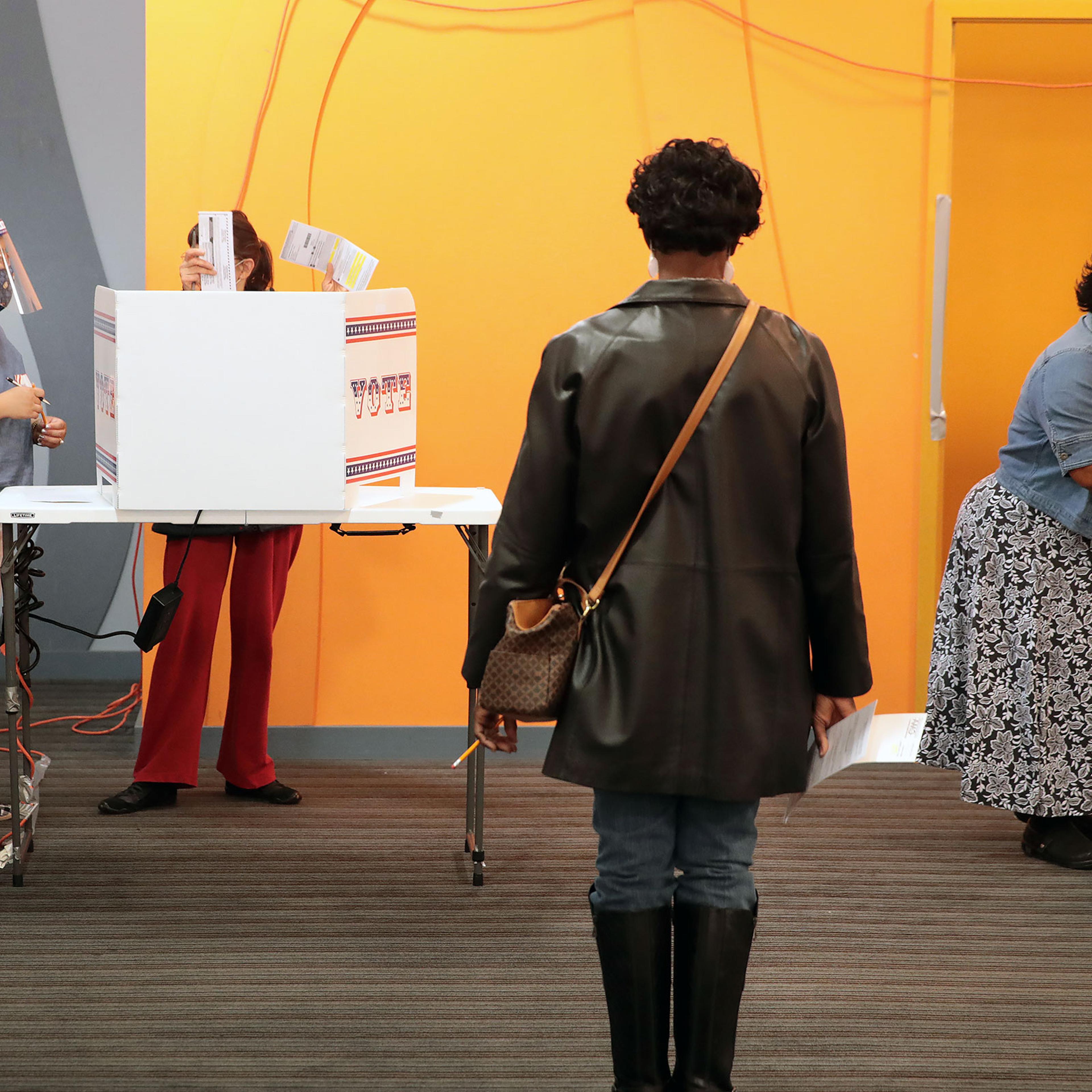 Residents vote at a polling place in the Midtown neighborhood in Milwaukee, Wisconsin on Oct. 20, 2020.