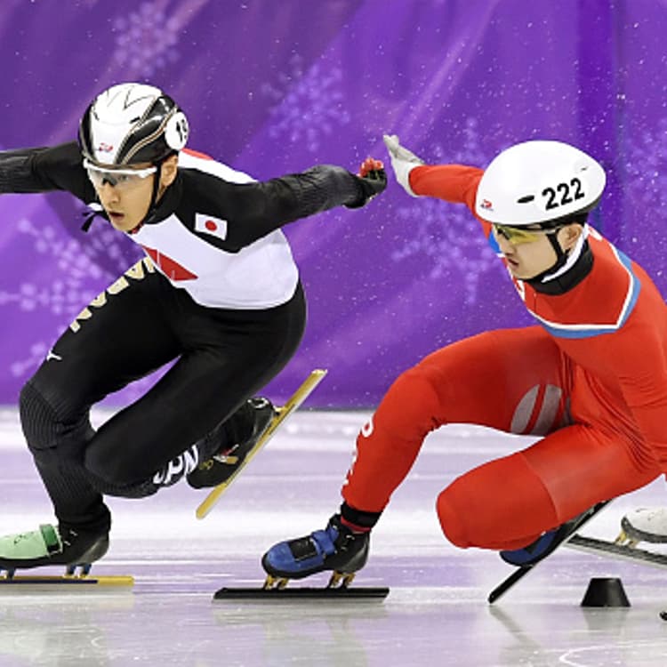 North Korean speed skater Jong Kwang Bom falls at the PyeongChang 2018 Winter Olympics