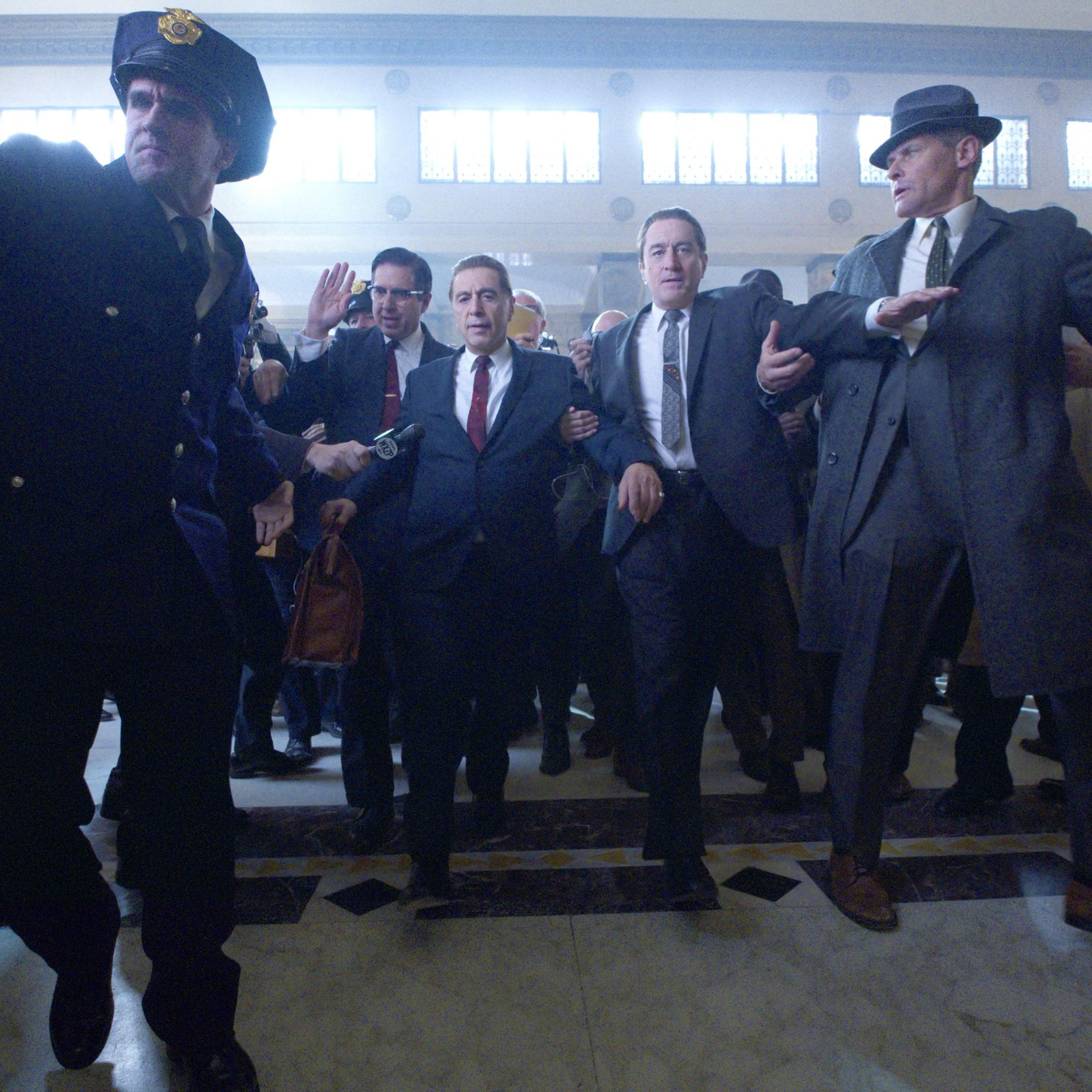 THE IRISHMAN (2019)Ray Ramano (Bill Bufalino ) Al Pacino (Jimmy Hoffa) and Robert De Niro (Frank Sheeran)