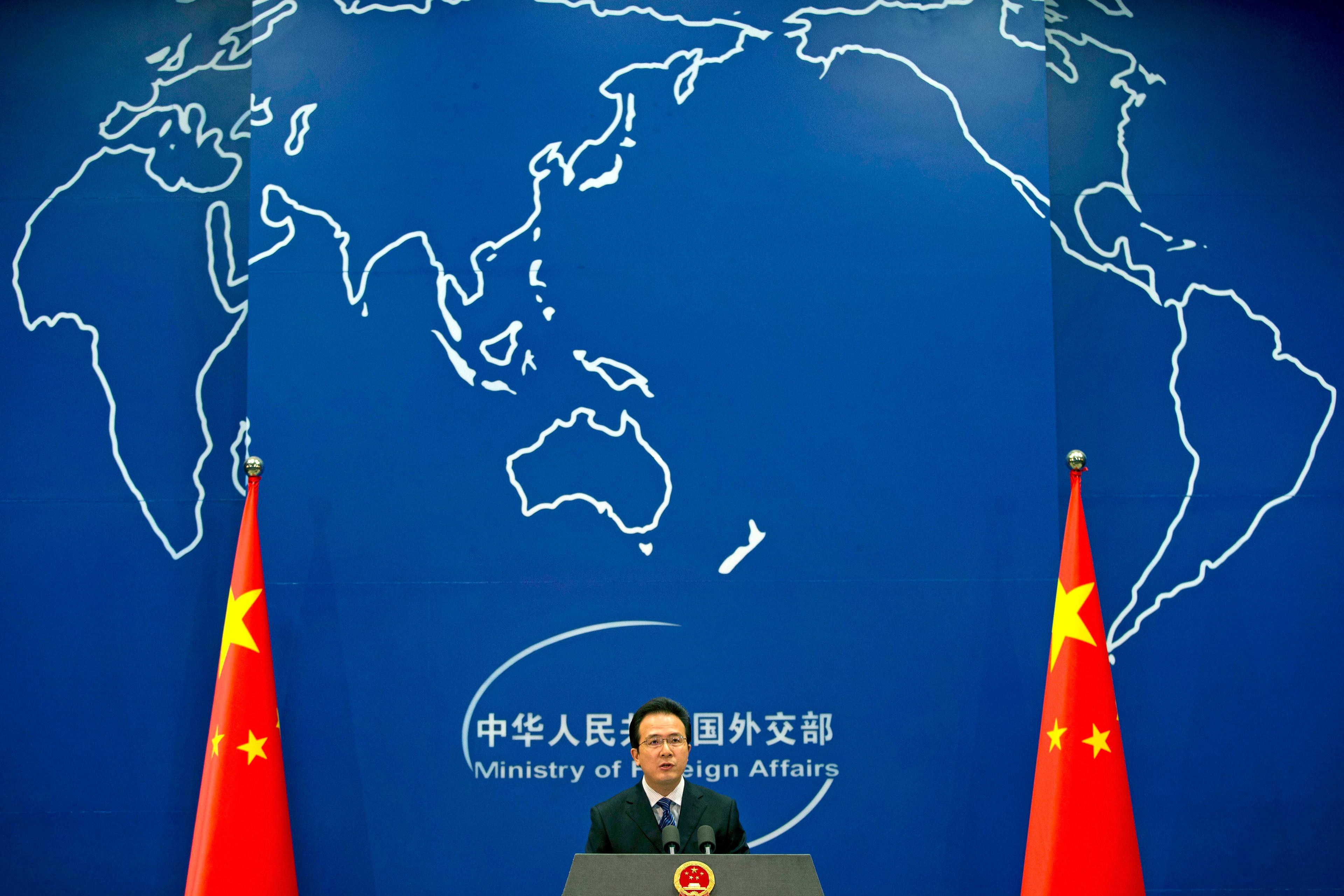 Foreign Ministry spokesman Hong Lei speaks during a daily briefing at the Ministry of Foreign Affairs office in Beijing on May 20, 2014.