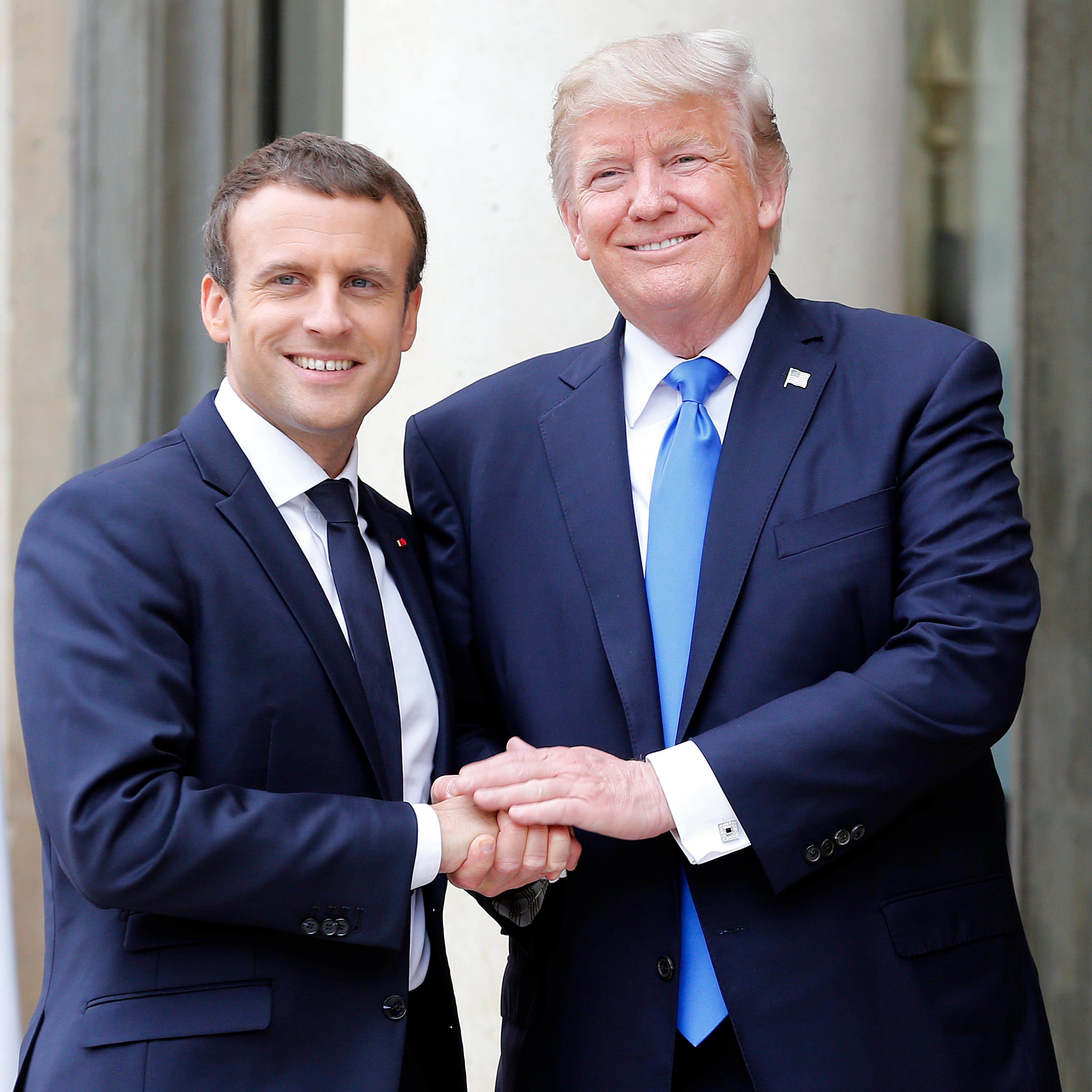 French President Emmanuel Macron Receives U.S. President Donald Trump At Elysee Palace