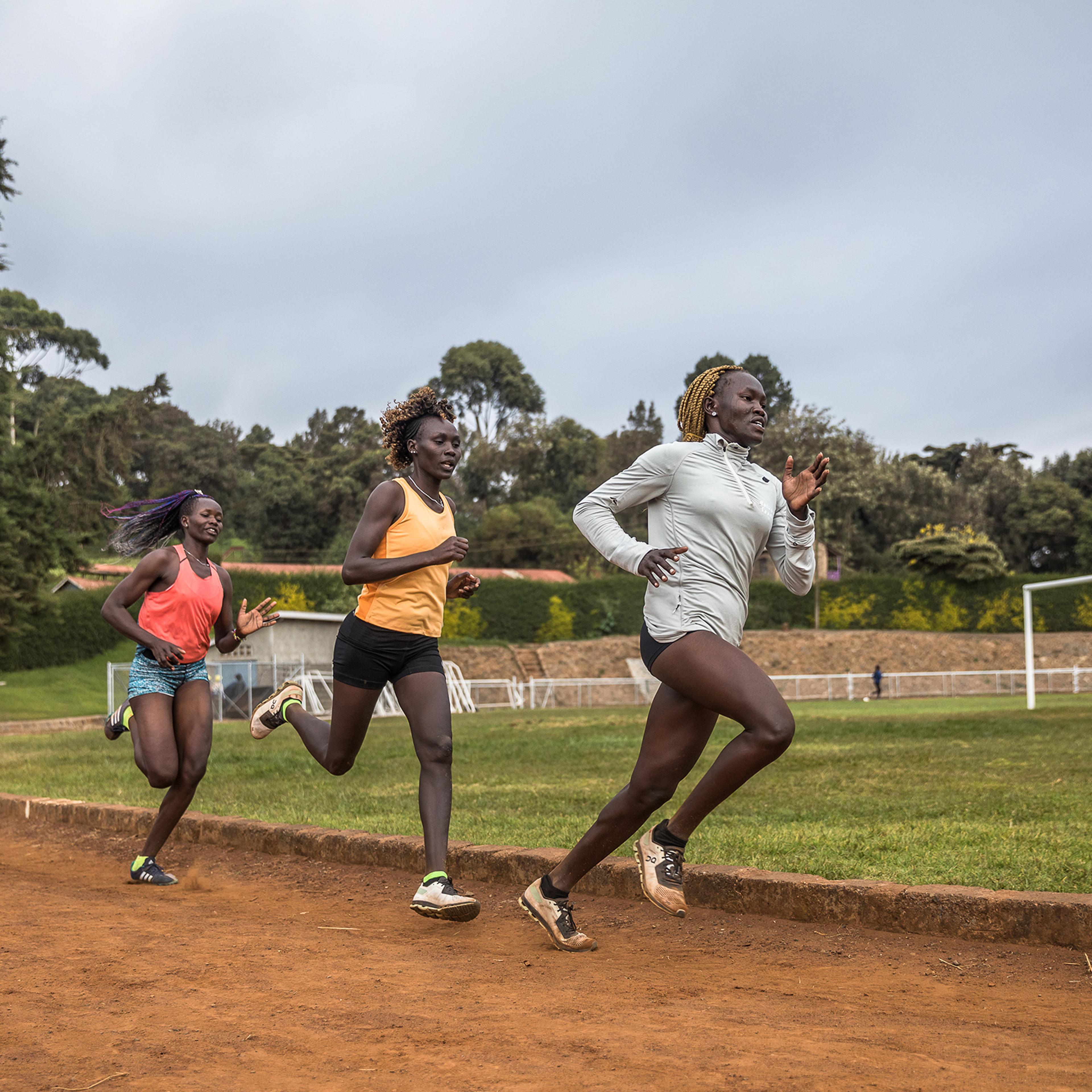 Refugee athletes run laps at the training camp in Ngong, Kenya.