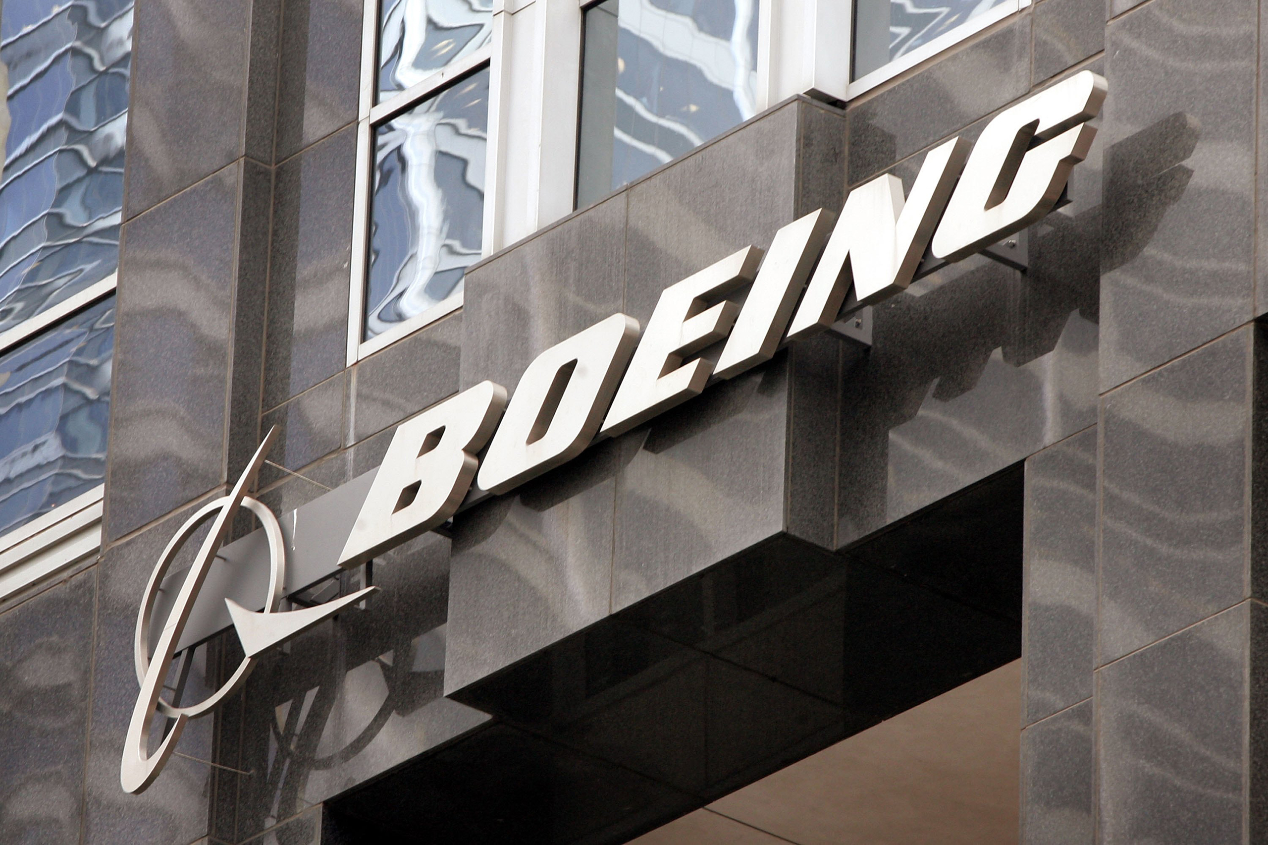 The Boeing logo hangs on the corporate world headquarters building of Boeing in Chicago, Nov. 28, 2006.