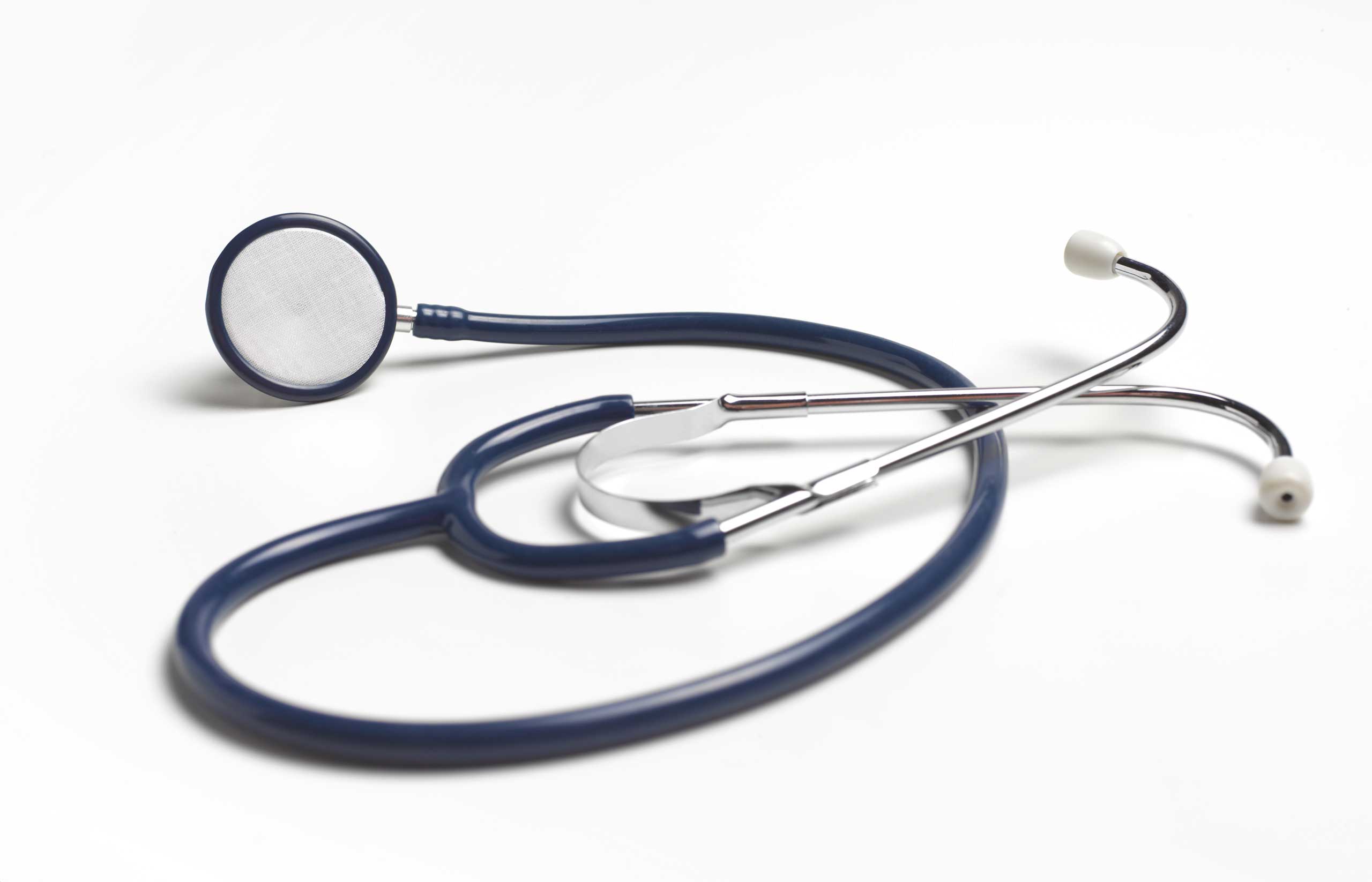 Blue stethoscope on white background