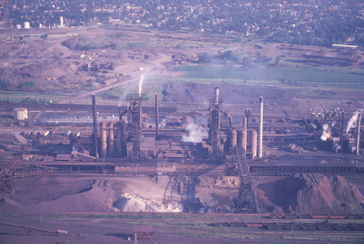 An aerial view of a factory in East St. Louis, Illinois