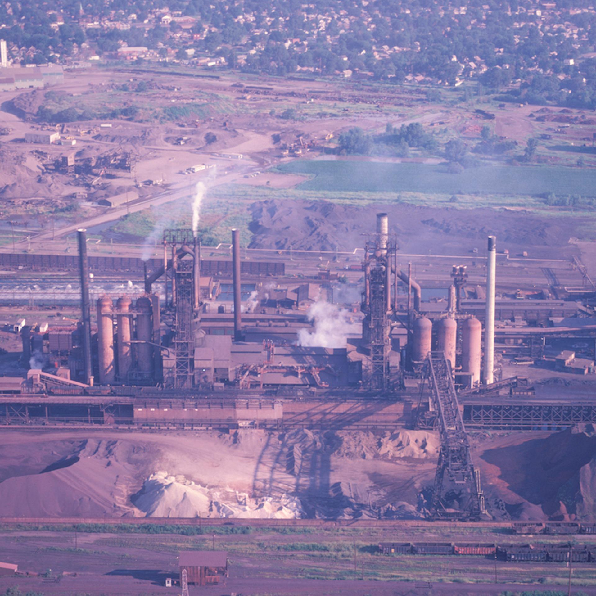 An aerial view of a factory in East St. Louis, Illinois