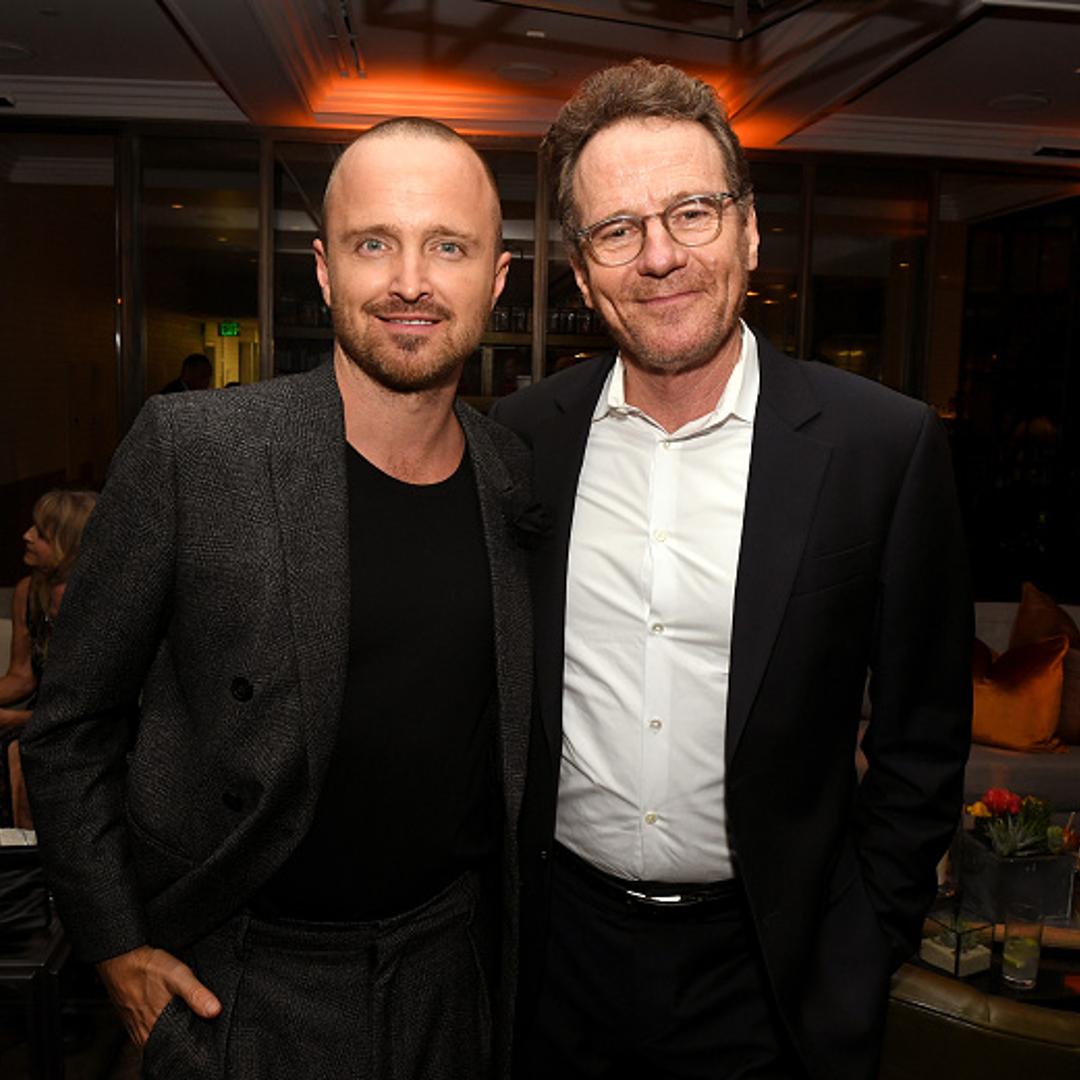 Aaron Paul and Bryan Cranston pose at the after party for the premiere of Netfflix's "El Camino: A Breaking Bad Movie" at Baltaire in Los Angeles, California on October 07, 2019.