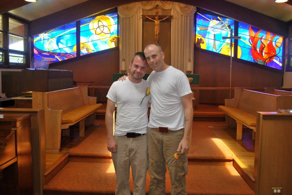 Thom Kostura and Ijpe DeKoe on their wedding day in New York on August 4, 2011.