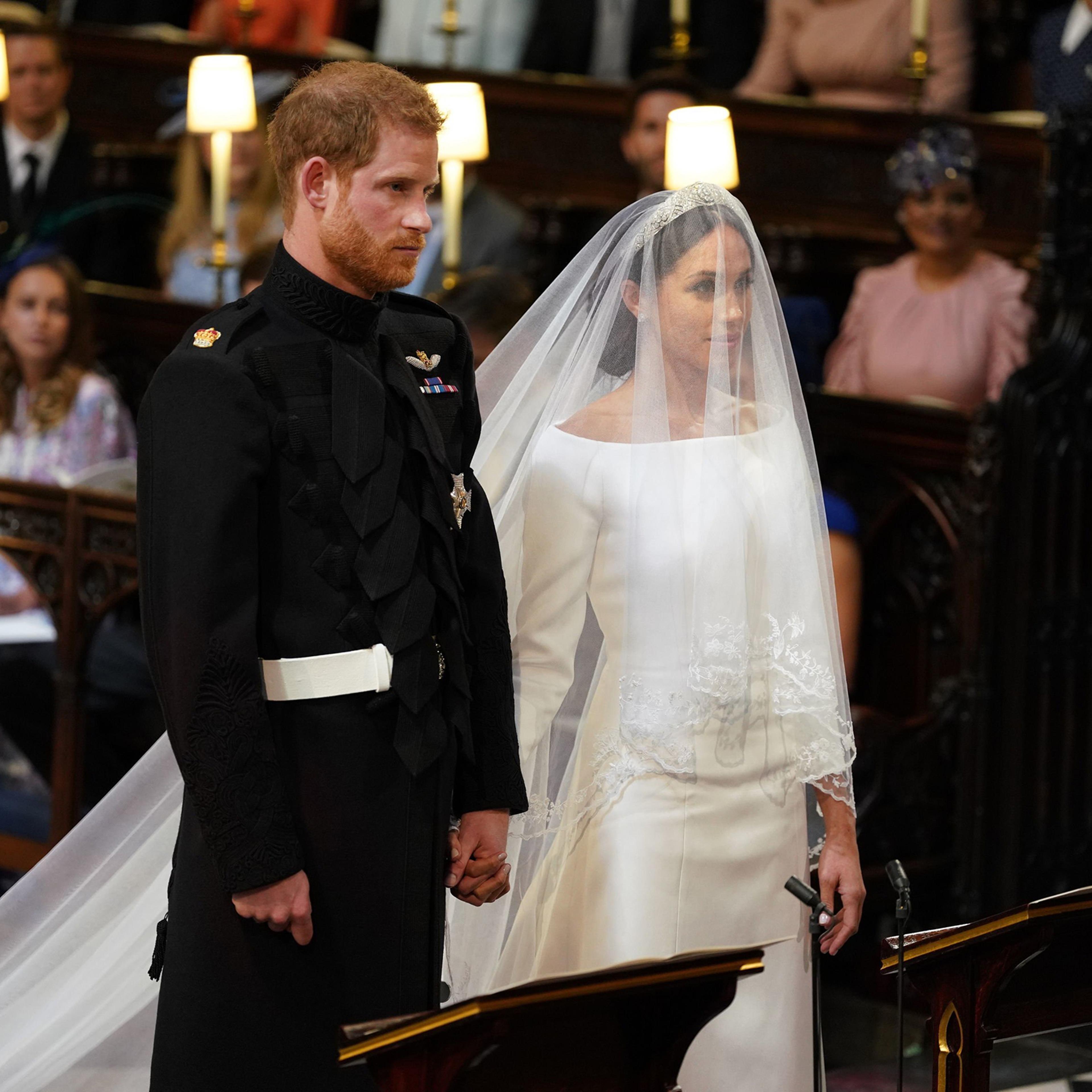 Prince Harry and Meghan Markle in St George's Chapel at Windsor Castle for their wedding, May 19, 2018.