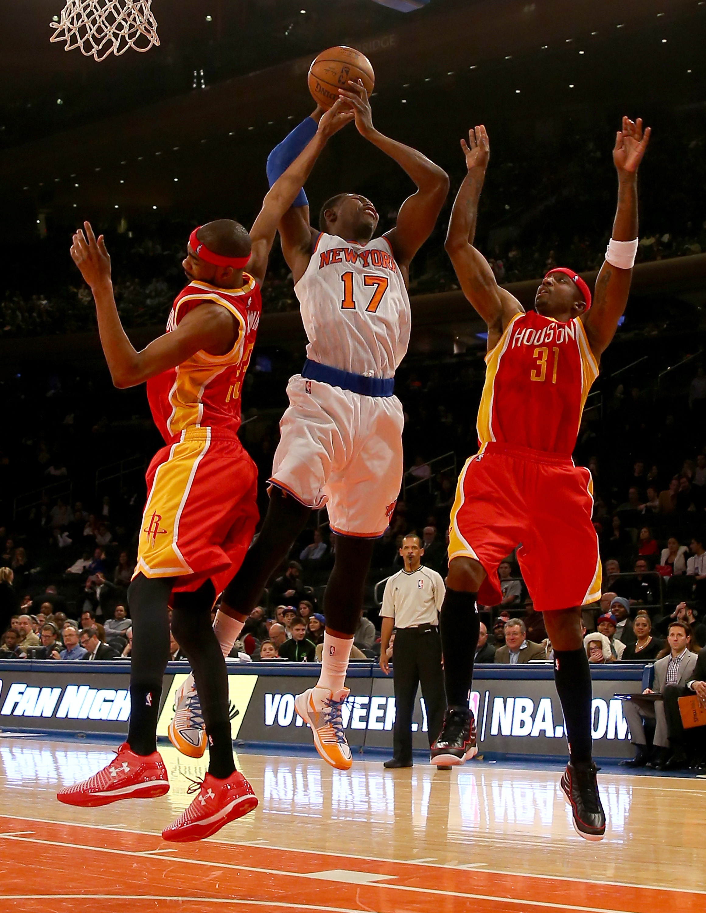 at Madison Square Garden on January 8, 2015 in New York City.The Houston Rockets defeated the New York Knicks 120-96. NOTE TO USER: User expressly acknowledges and agrees that, by downloading and/or using this photograph, user is consenting to the terms 