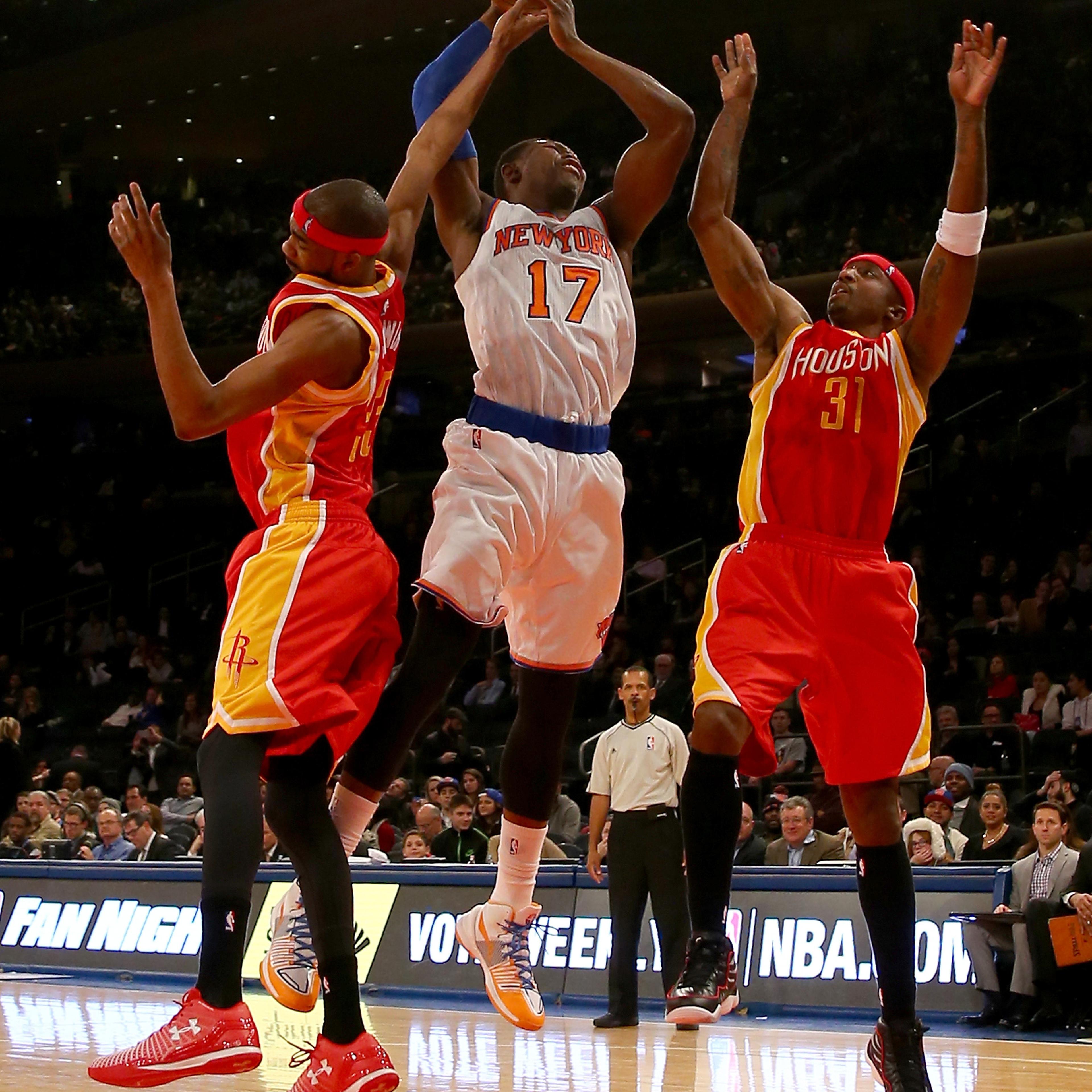 at Madison Square Garden on January 8, 2015 in New York City.The Houston Rockets defeated the New York Knicks 120-96. NOTE TO USER: User expressly acknowledges and agrees that, by downloading and/or using this photograph, user is consenting to the terms