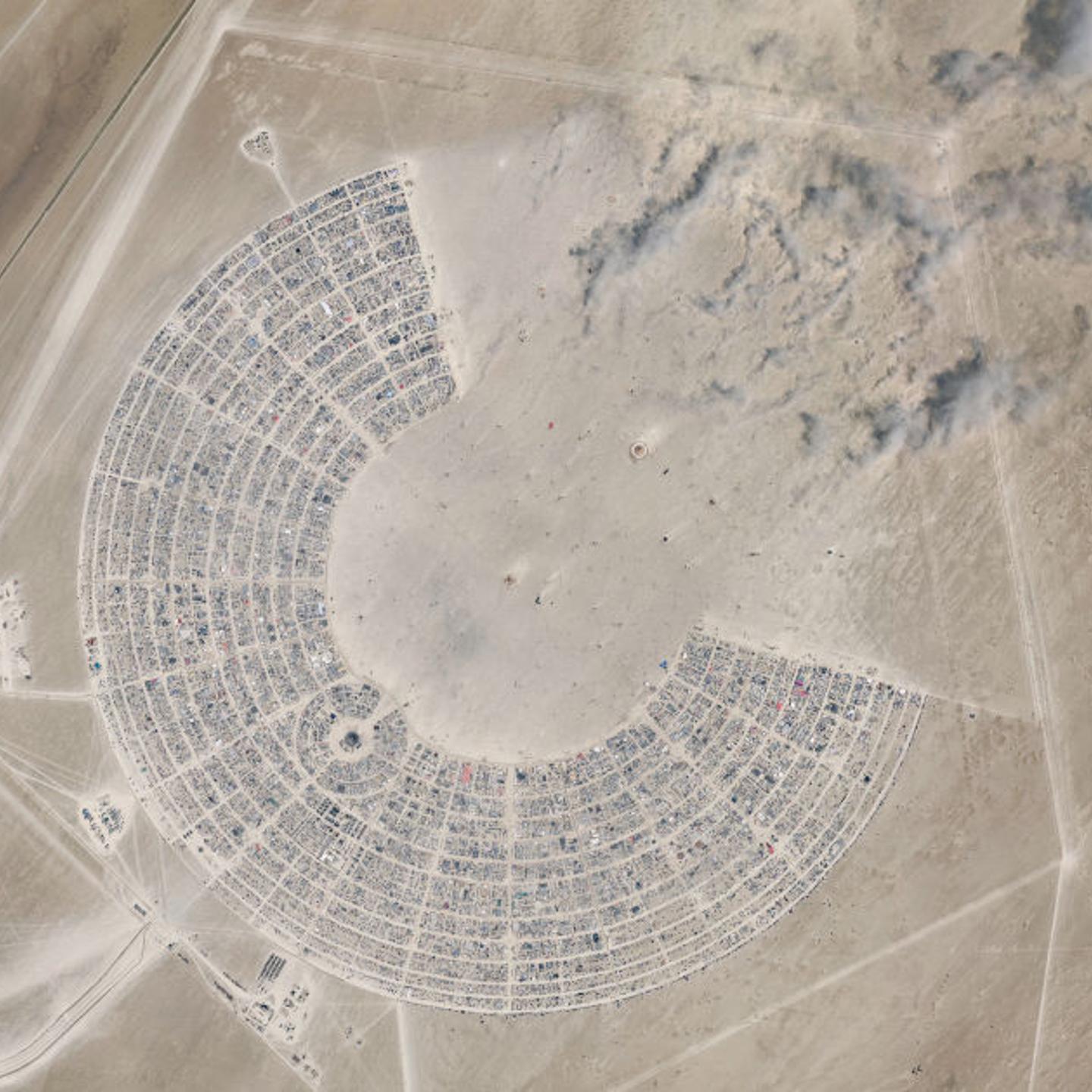BLACK ROCK DESERT, NEVADA -- AUGUST 29, 2023: Maxar satellite imagery of the 2023 Burning Man Festival held in the Black Rock Desert about 100 miles north of Reno, NV. Please use: Satellite image (c) 2024 Maxar Technologies.