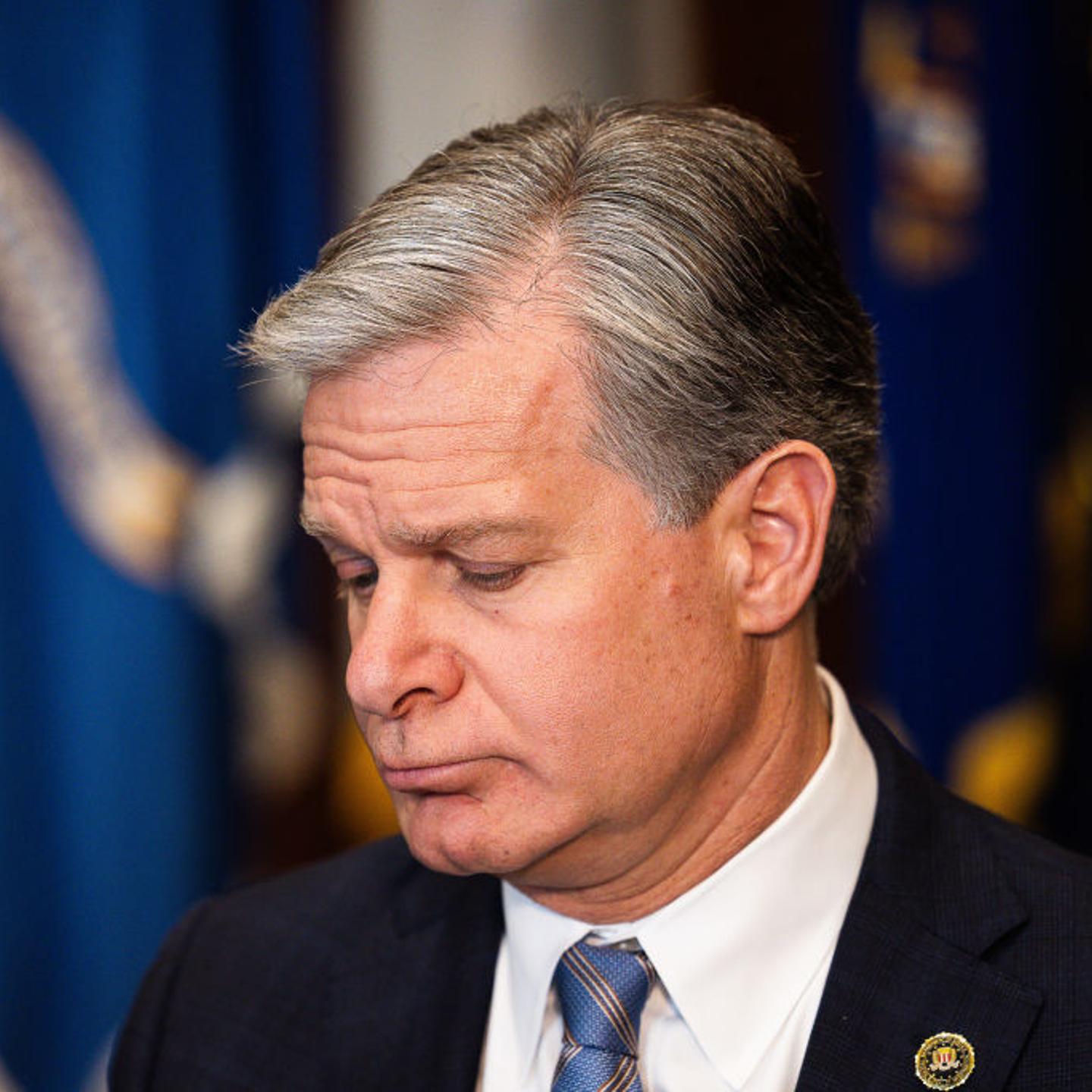 Christopher Wray, director of the Federal Bureau of Investigation, during an election threats task force meeting at the Department of Justice in Washington, D.C., on Sept. 4, 2024.