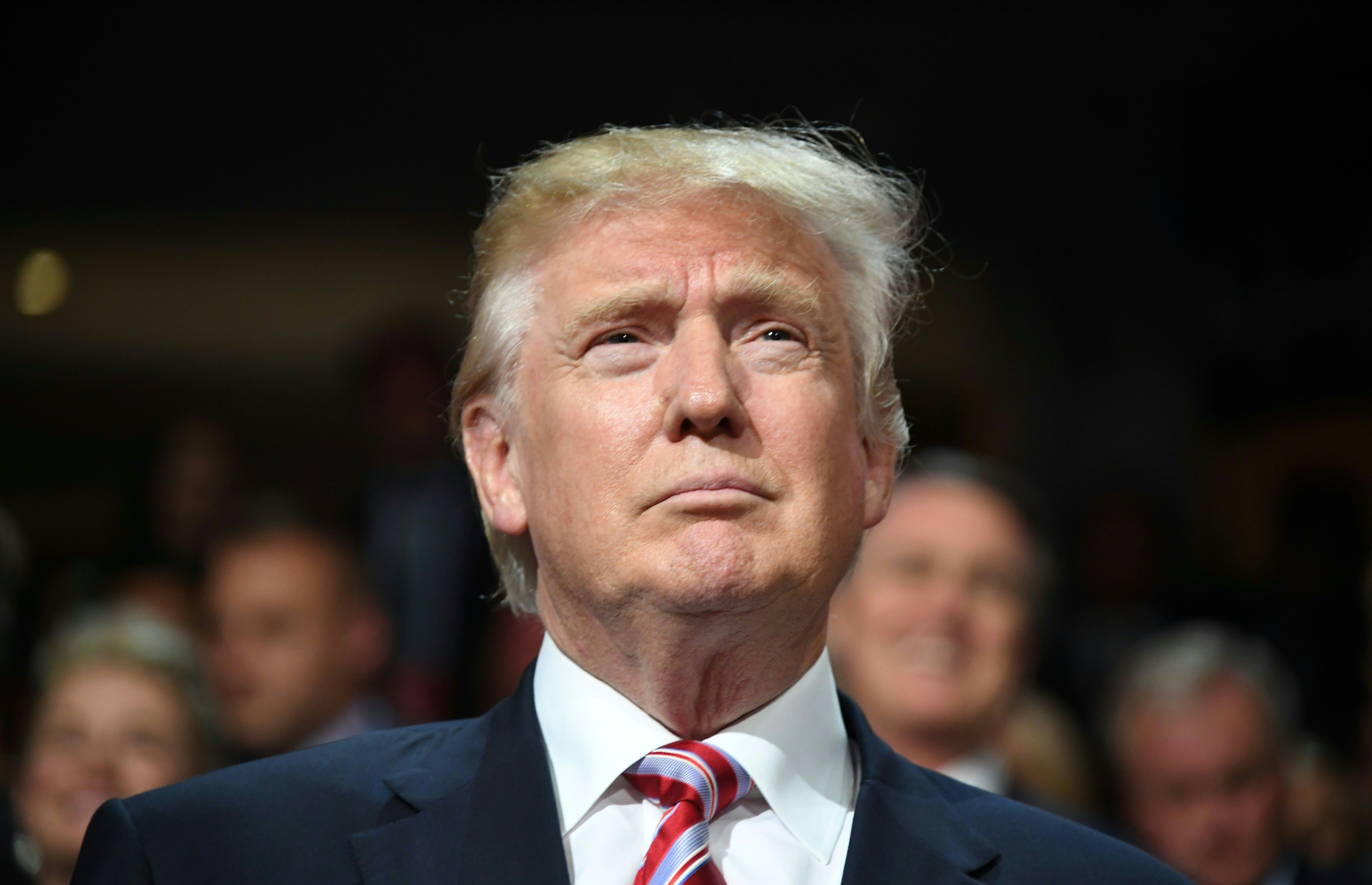 Republican presidential candidate Donald Trump is seen on day three of the Republican National Convention at the Quicken Loans Arena in Cleveland, Ohio on July 20, 2016.